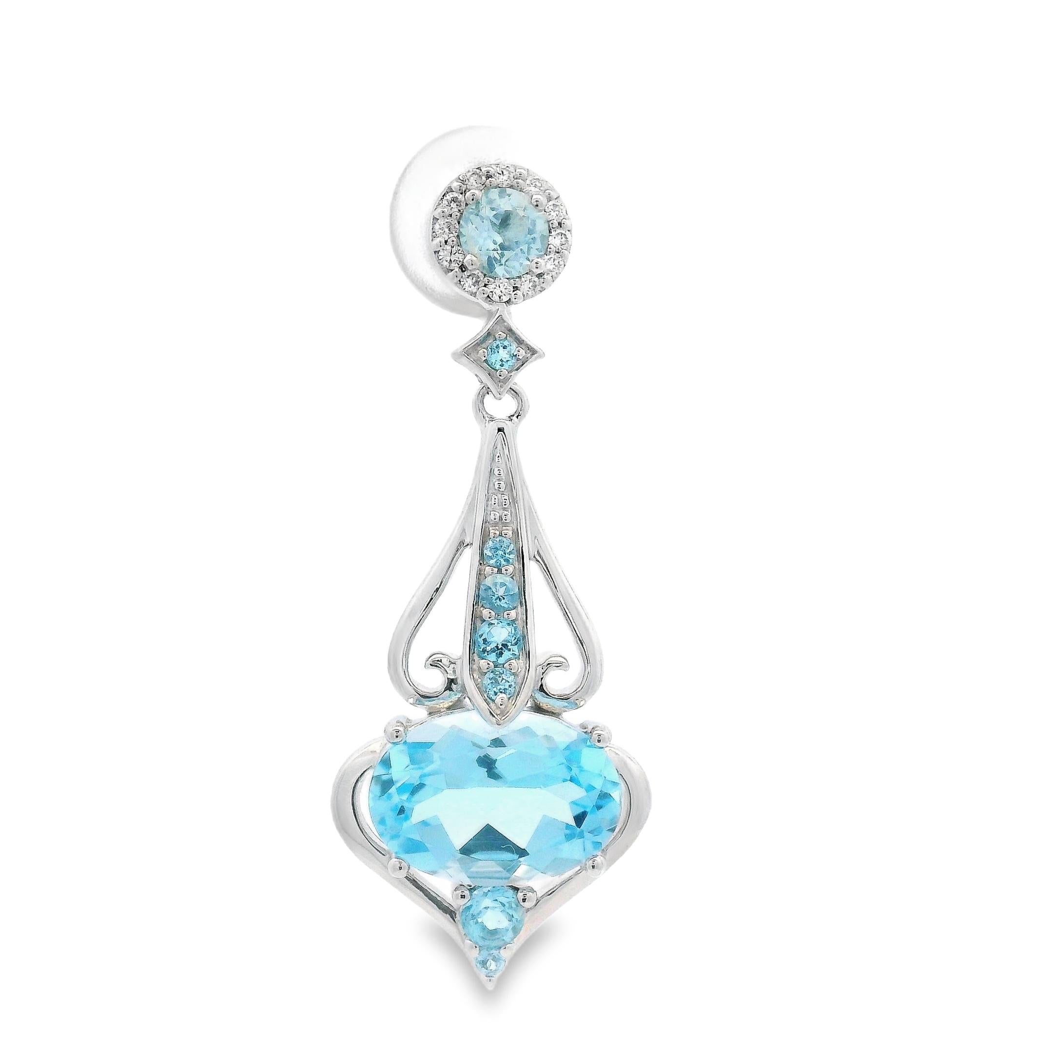 Sky Blue Topaz Heart Drop Earrings 10x8MM Ovals in 14K White Gold en Nuevo estado para la venta en New York, NY