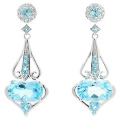Sky Blue Topaz Heart Drop Earrings, 10x8MM Ovals in 14K White Gold
