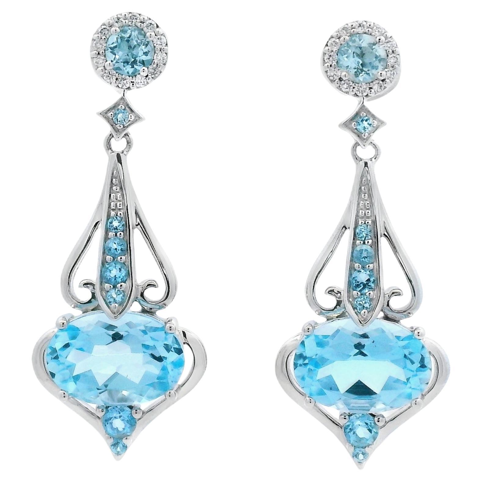 Sky Blue Topaz Heart Drop Earrings 10x8MM Ovals in 14K White Gold