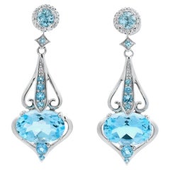 Sky Blue Topaz Heart Drop Earrings 10x8MM Ovals in 14K White Gold