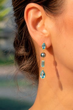 Sky Blue Topaz & Pearl Drop Earrings Studs, silver, gold