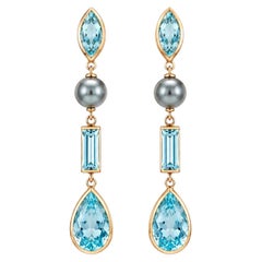 Sky Blue Topaz & Pearl Drop Earrings Studs, silver, gold