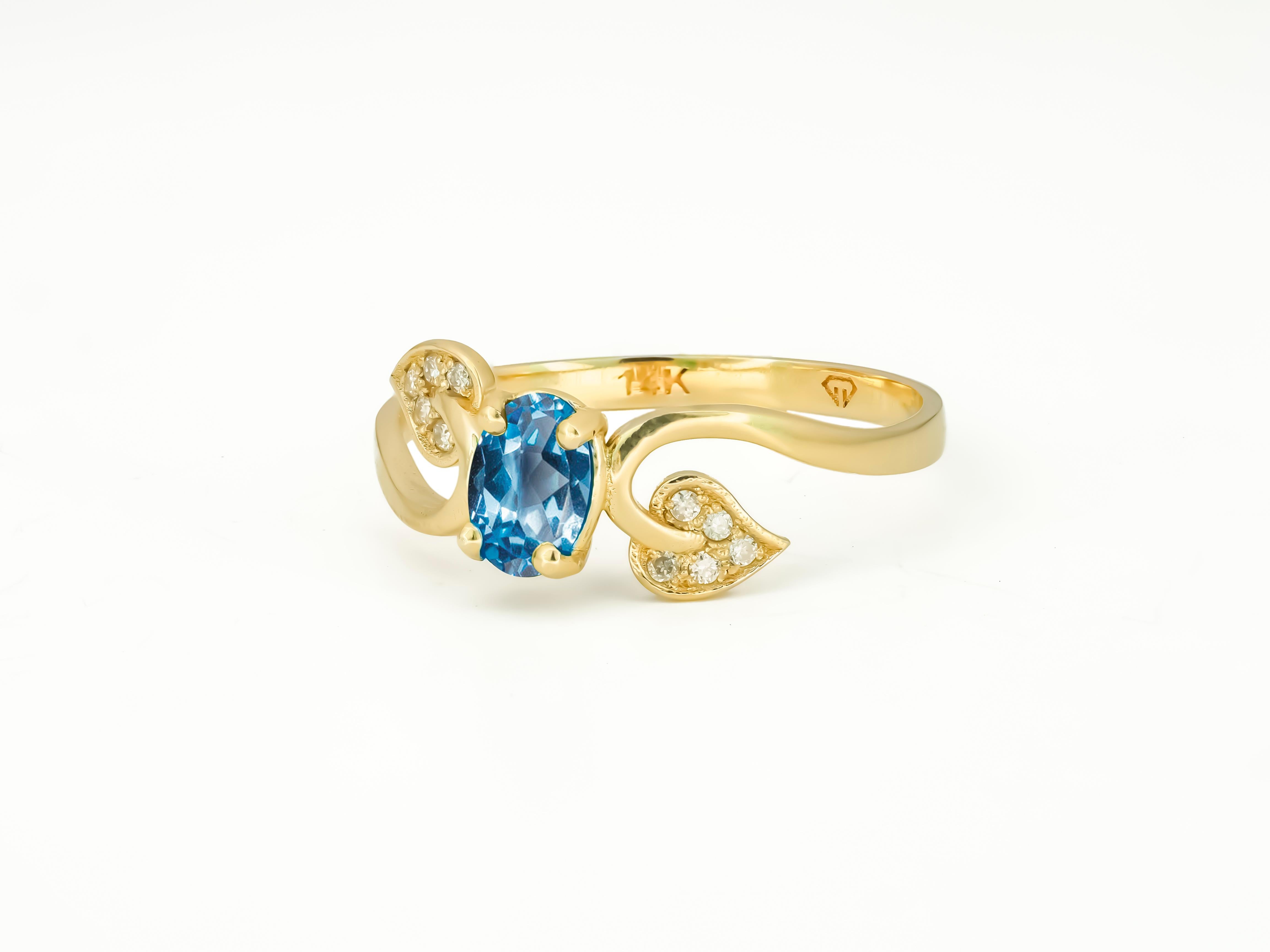For Sale:  Sky Blue Topaz Ring, Genuine Topaz 14k Gold Ring 5