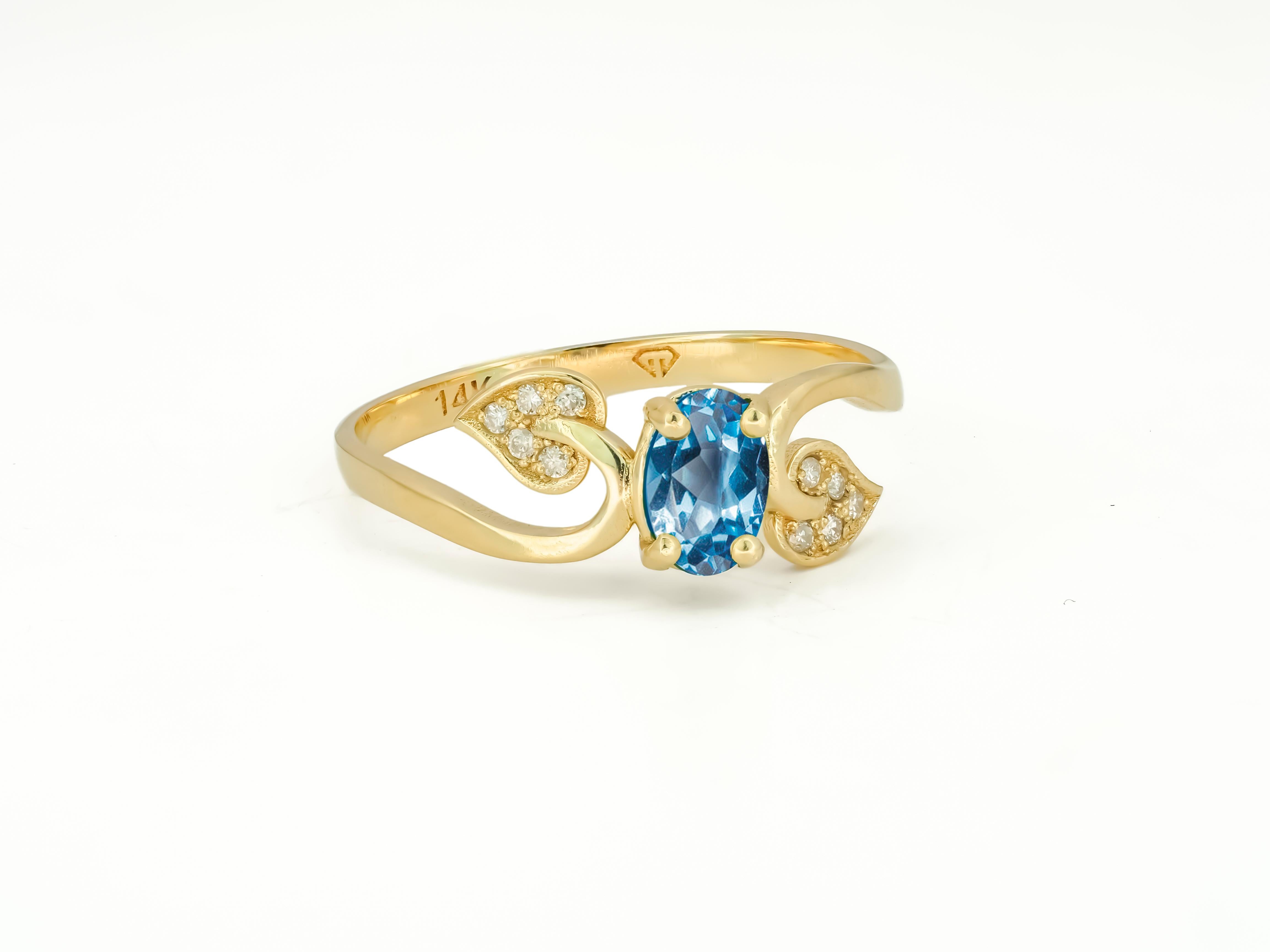 Oval Cut Sky Blue Topaz Ring, Genuine Topaz 14k Gold Ring, Topaz Engagement Ring