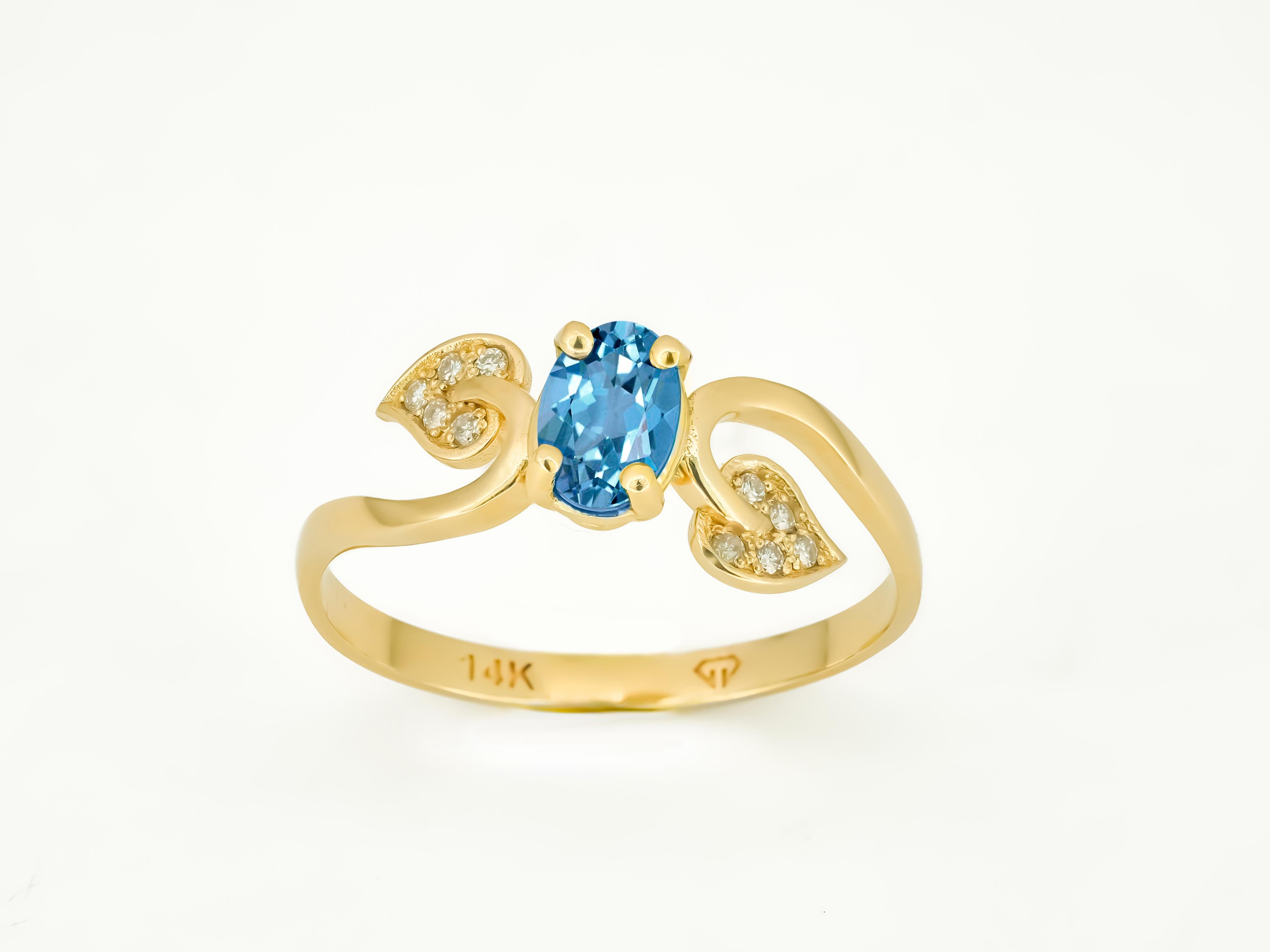 Sky Blue Topaz Ring, Genuine Topaz 14k Gold Ring, Topaz Engagement Ring 1