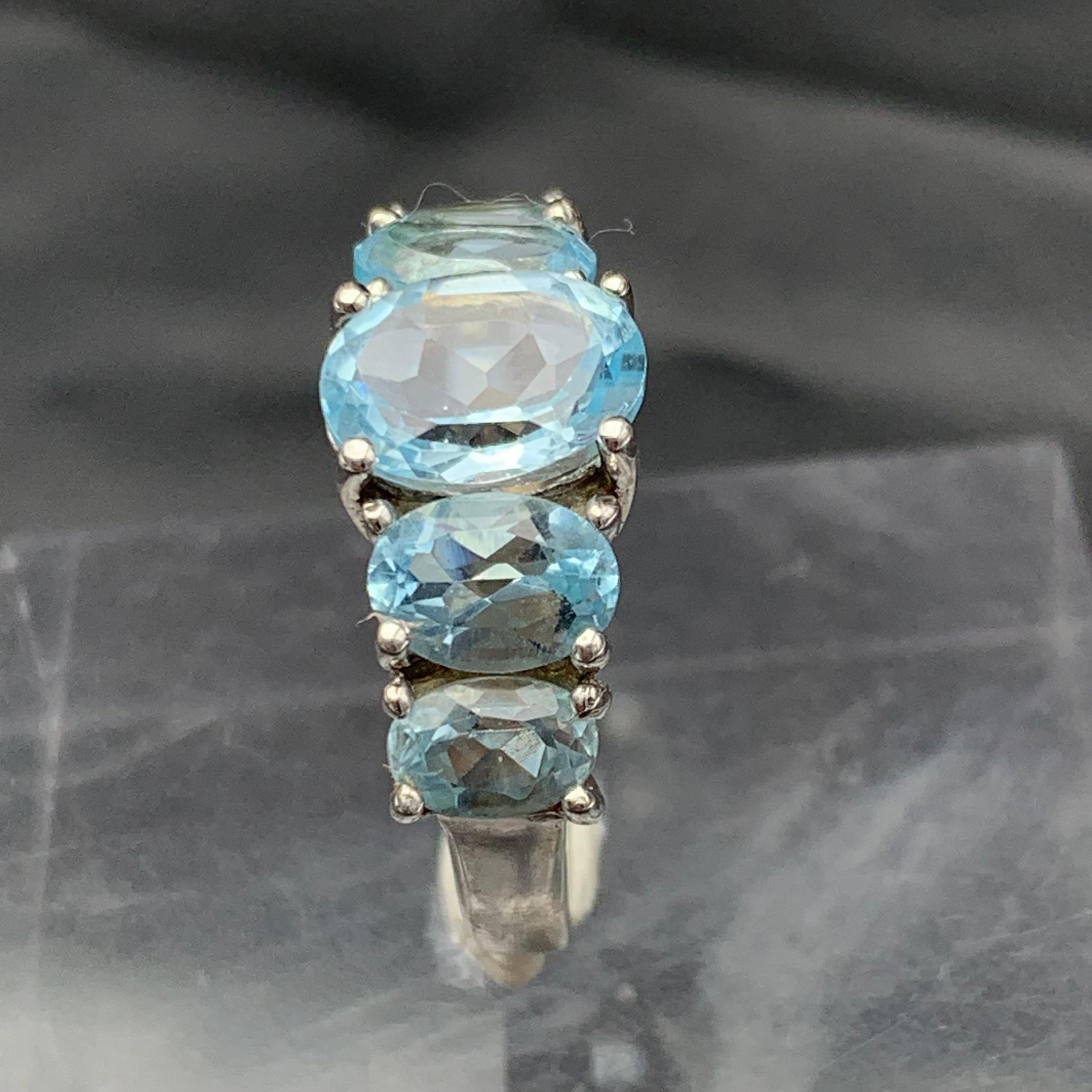 Anello Topazio Blu Sky Gemma Naturale Argento 925 Misura 7 in vendita 5