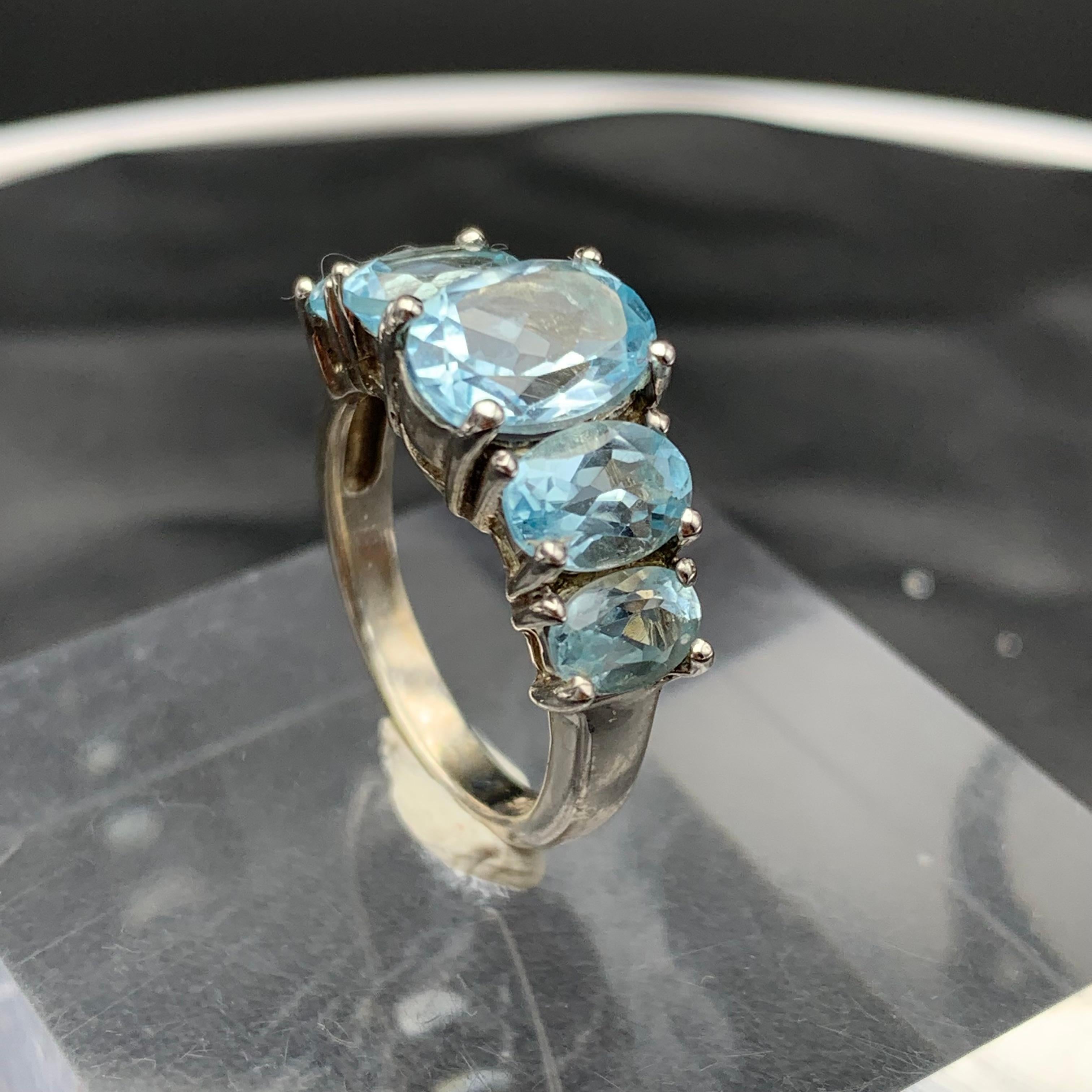 Taglio ovale Anello Topazio Blu Sky Gemma Naturale Argento 925 Misura 7 in vendita