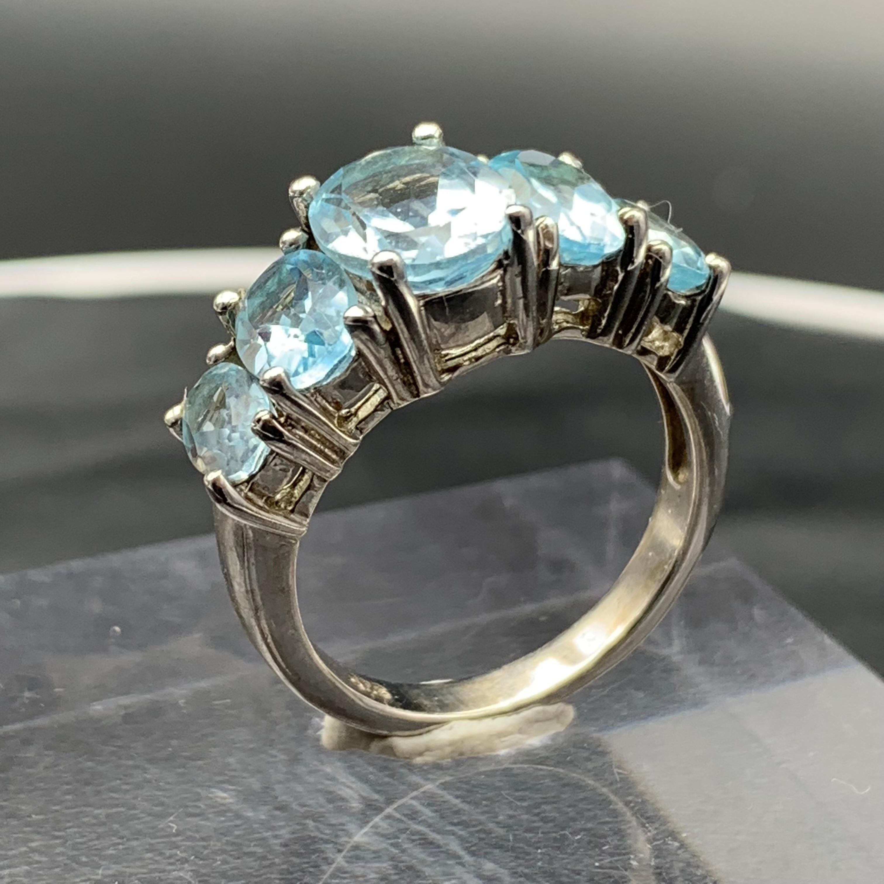 Anello Topazio Blu Sky Gemma Naturale Argento 925 Misura 7 in vendita 1