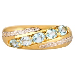 Sky Blue Topaz Ring With White Topaz 1.11 Carats Gold Plated Silver