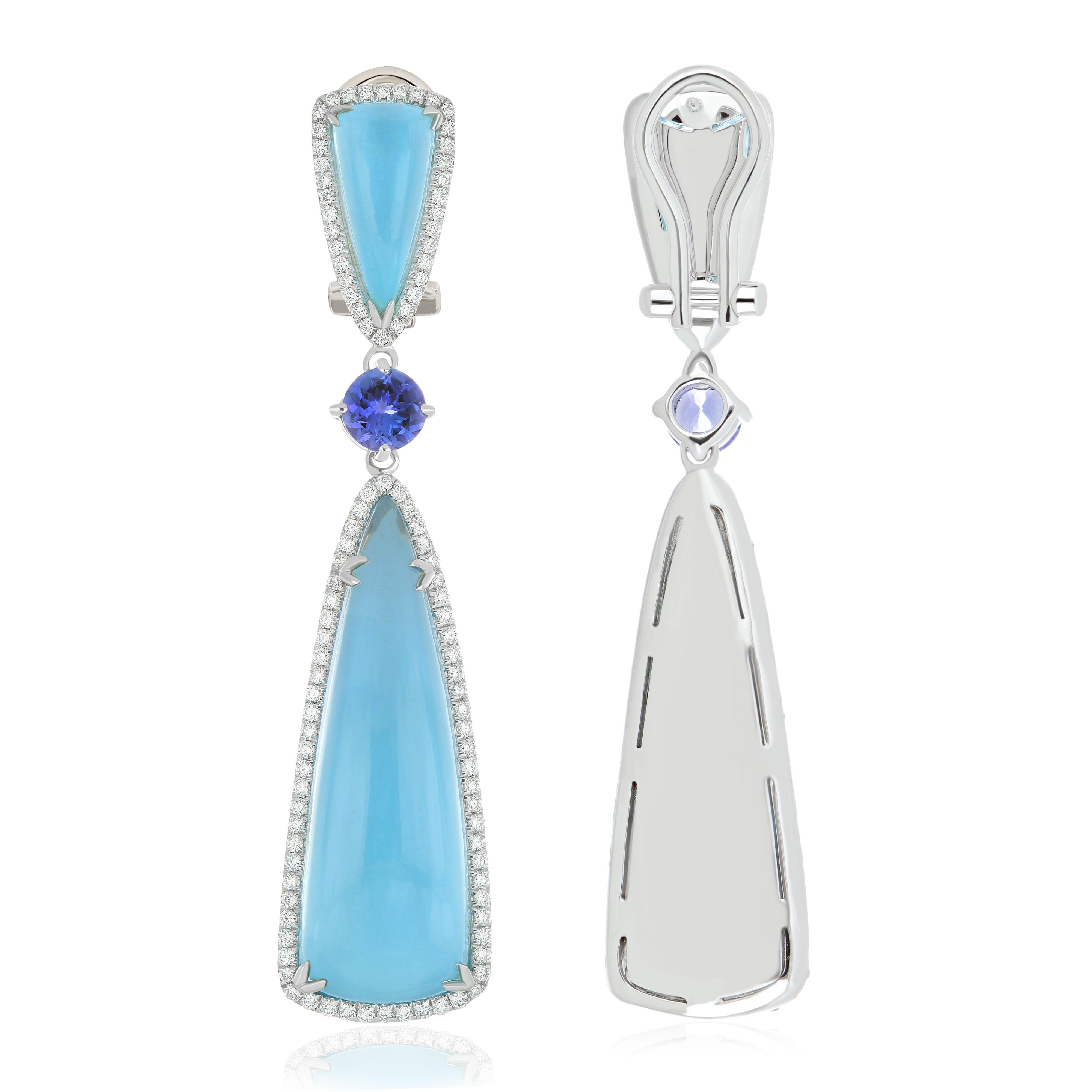 Sky Blue Topaz, Tanzanite & Diamond Ring, Earring & Pendant Set in 14K Gold For Sale 1