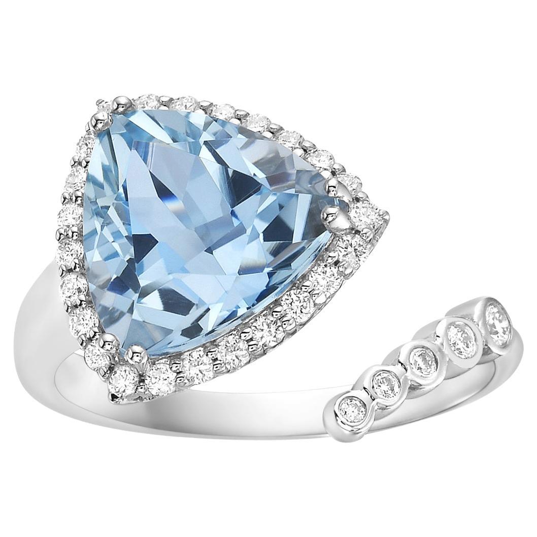 Sky Blue Topaz White Gold Bypass Diamond Ring For Sale
