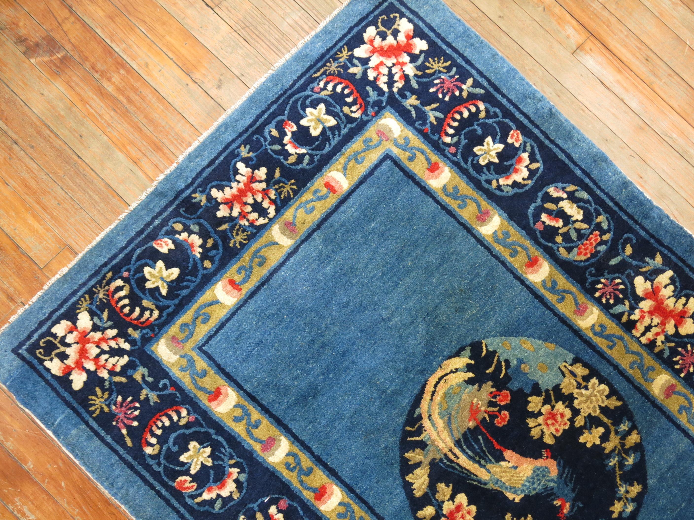 Sky Blue Traditional Chinese Peking Scatter Rug In Good Condition For Sale In New York, NY