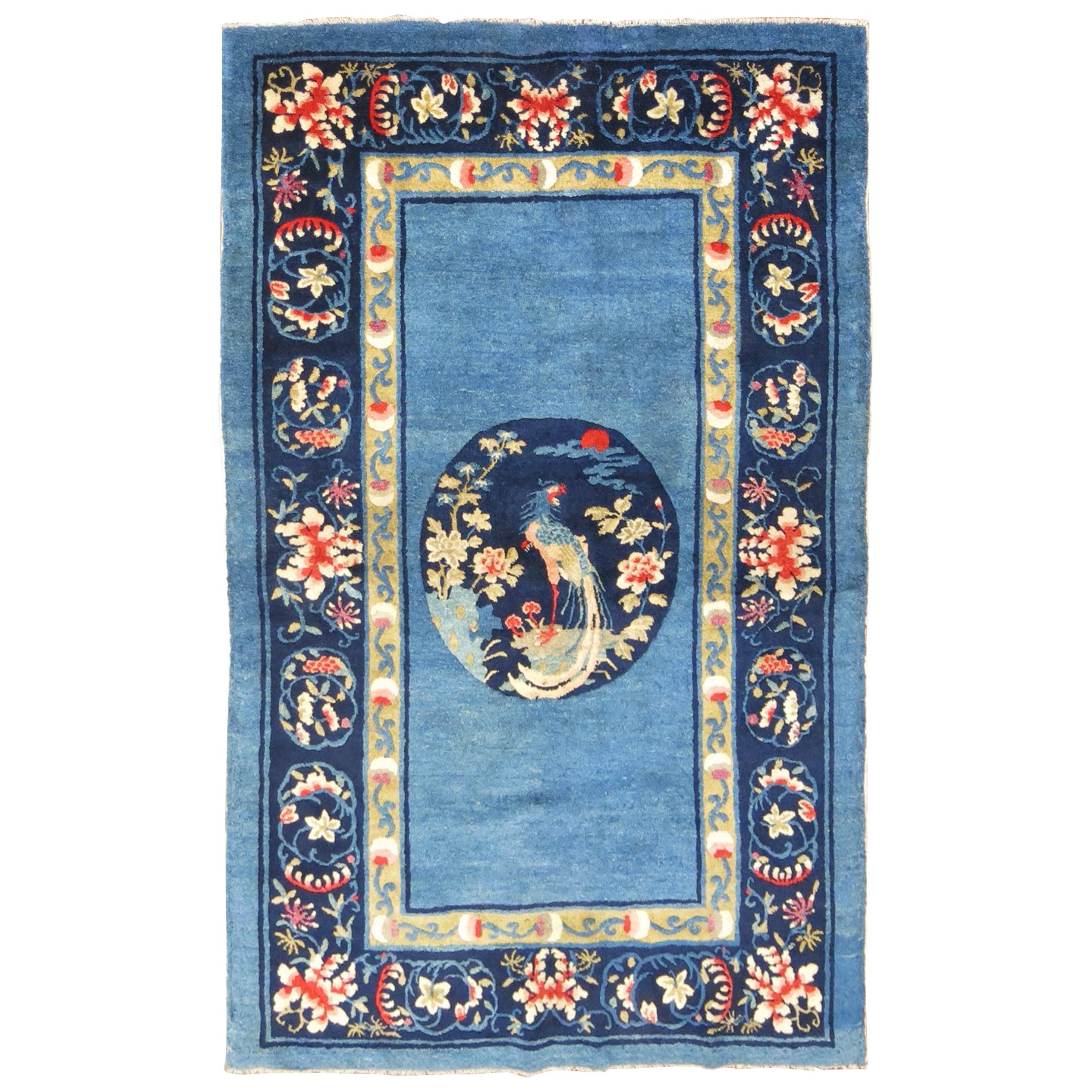 Sky Blue Traditional Chinese Peking Scatter Rug For Sale