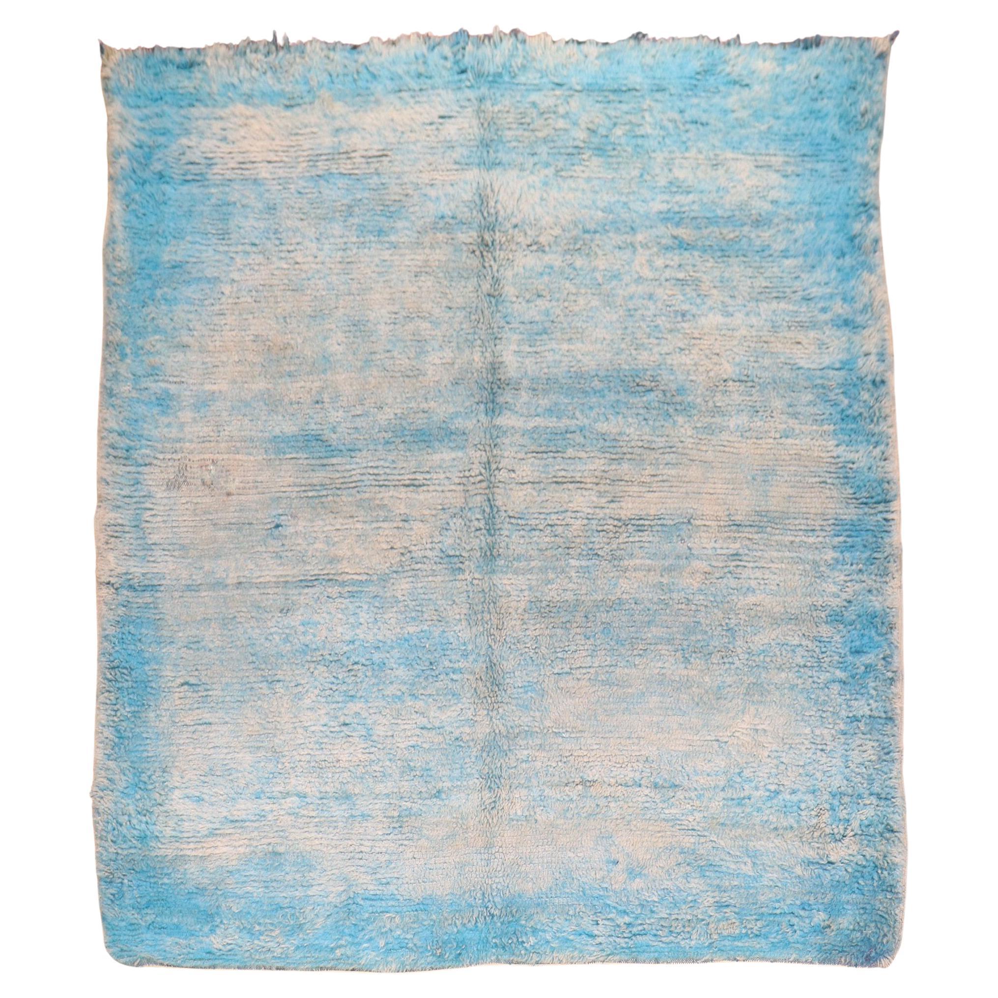 Sky Blue Vintage Moroccan Square Rug