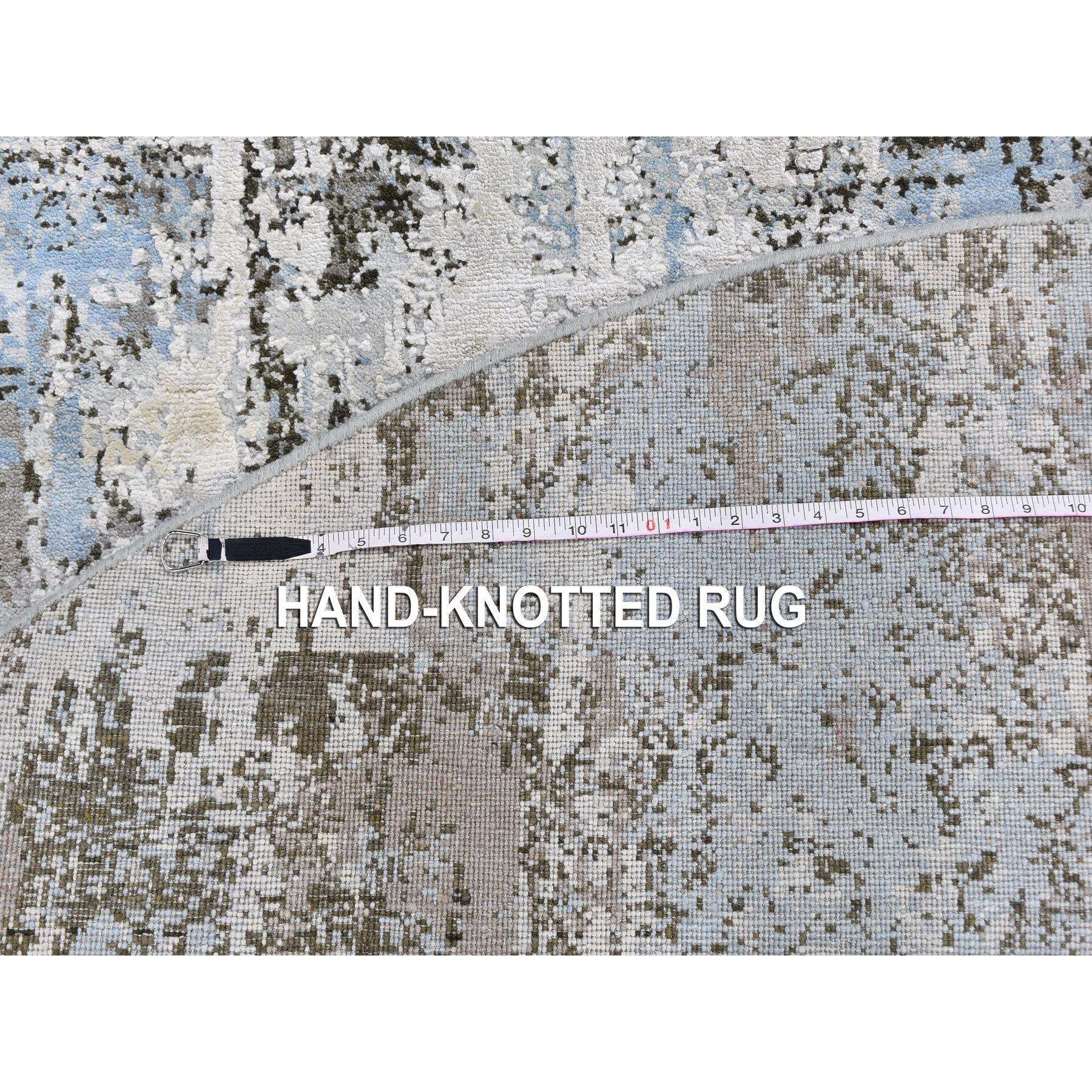 Tapis rond noué à la main en laine bleu ciel avec motif abstrait de soie - 8'1