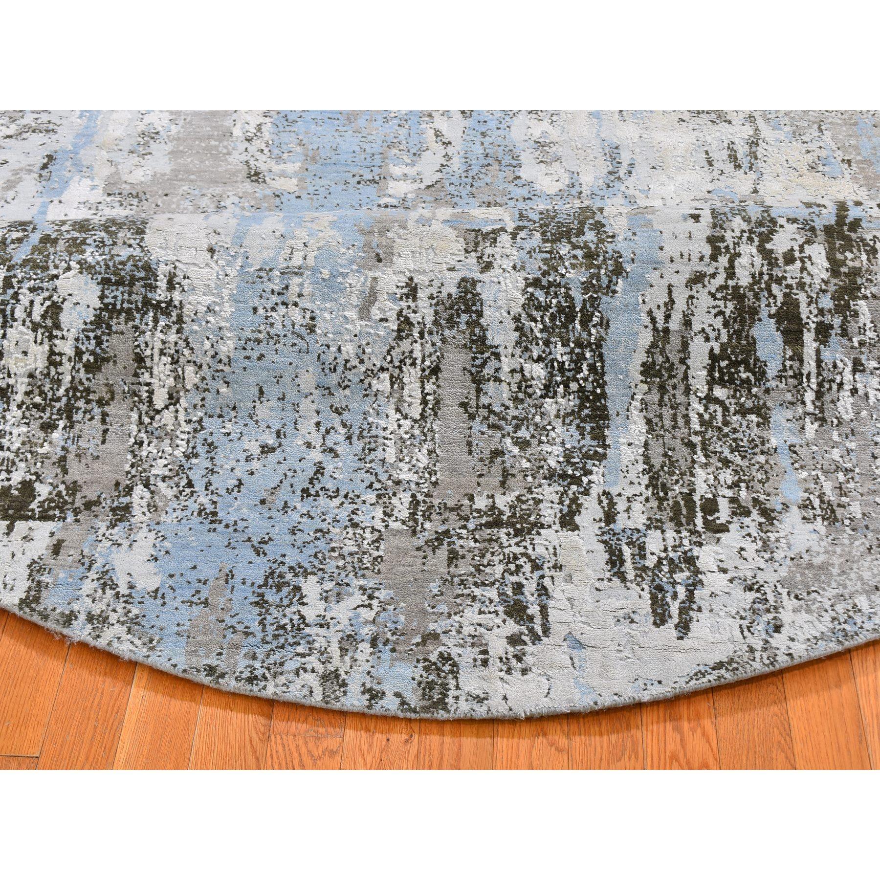 XXIe siècle et contemporain Tapis rond noué à la main en laine bleu ciel avec motif abstrait de soie - 8'1