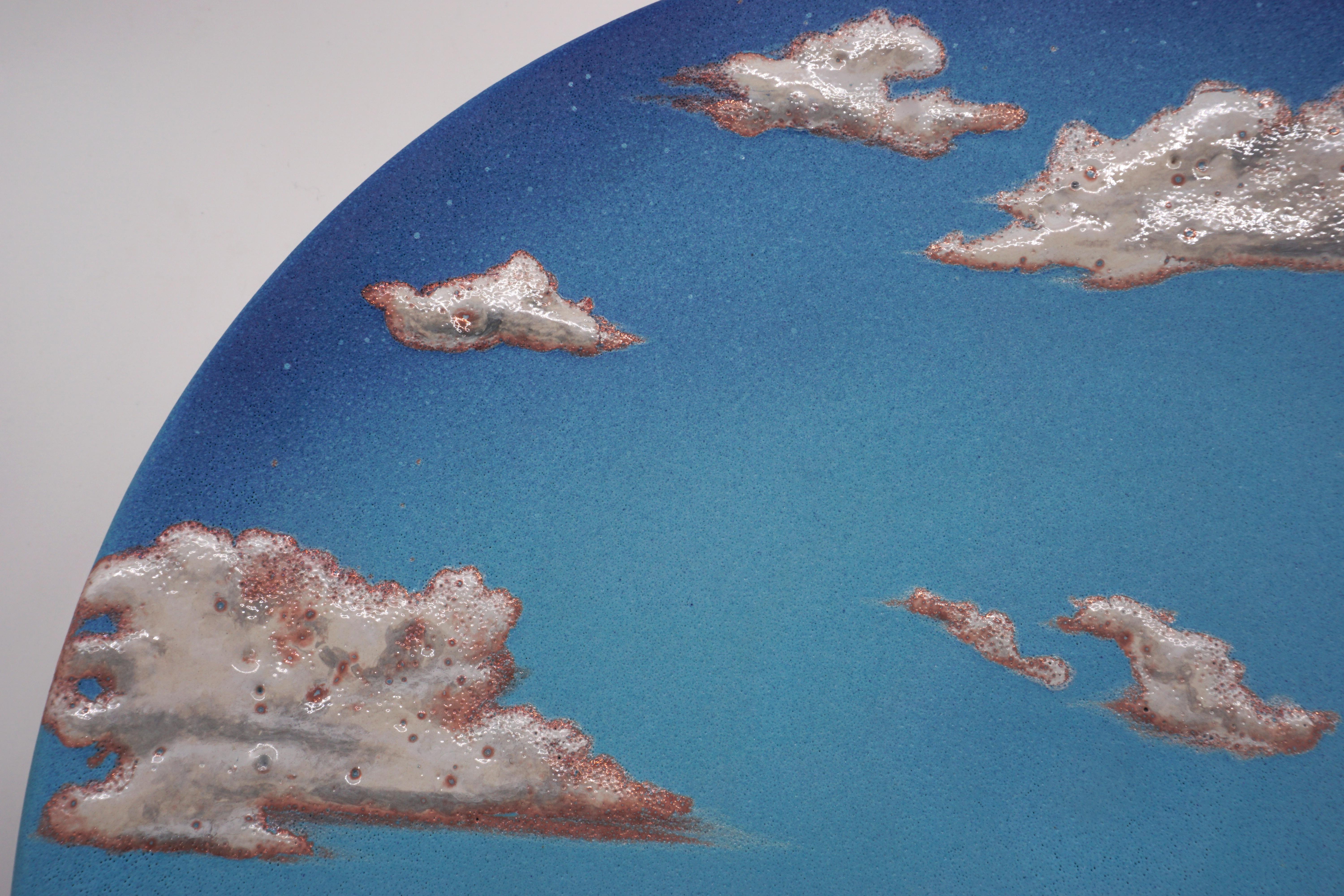 Hand-Painted Sky Ceramic Plate Hand Painted Glazed Earthenware Italian, Contemporary For Sale