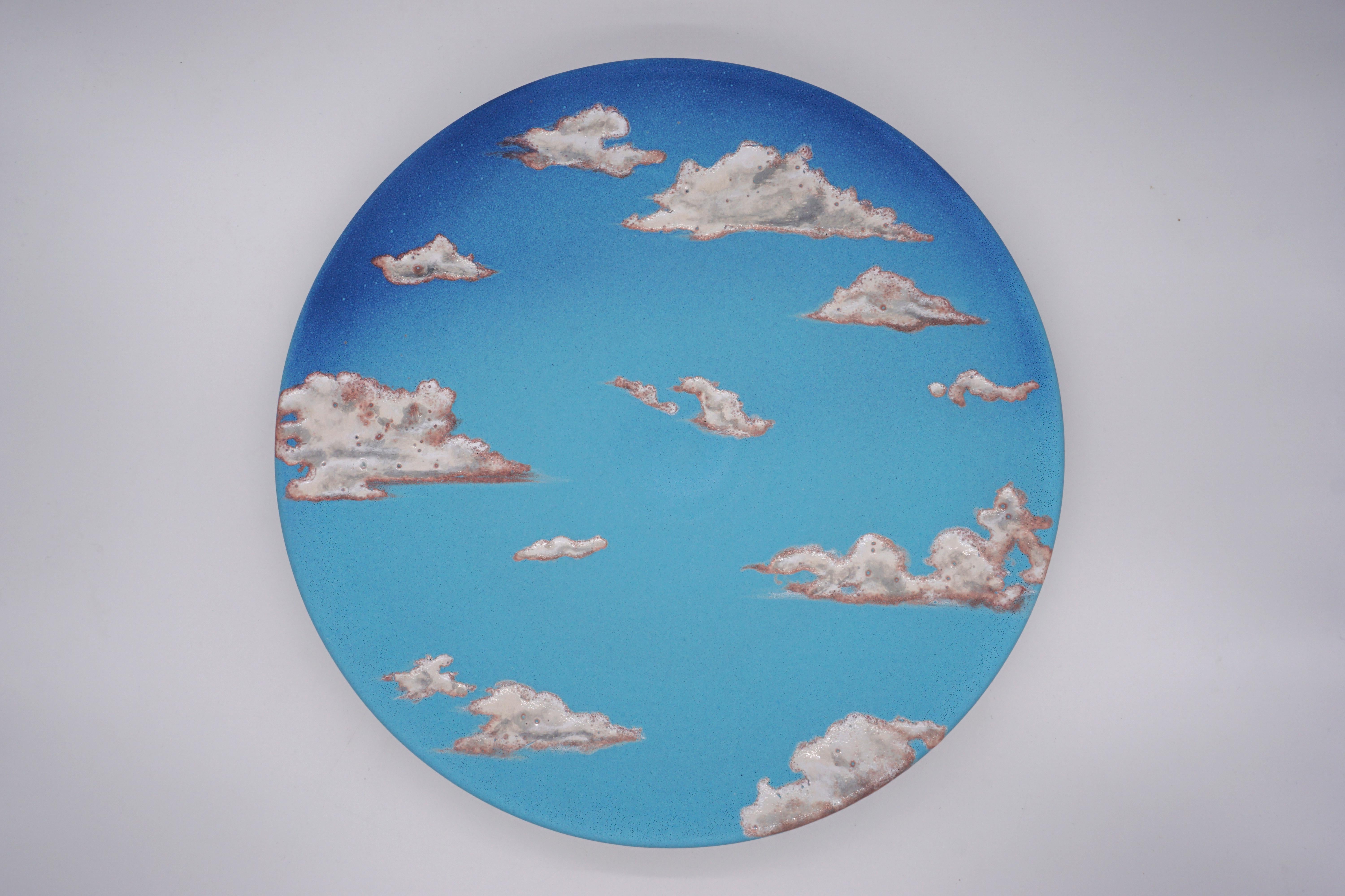Sky Ceramic Plate Hand Painted Glazed Earthenware Italian, Contemporary For Sale 1