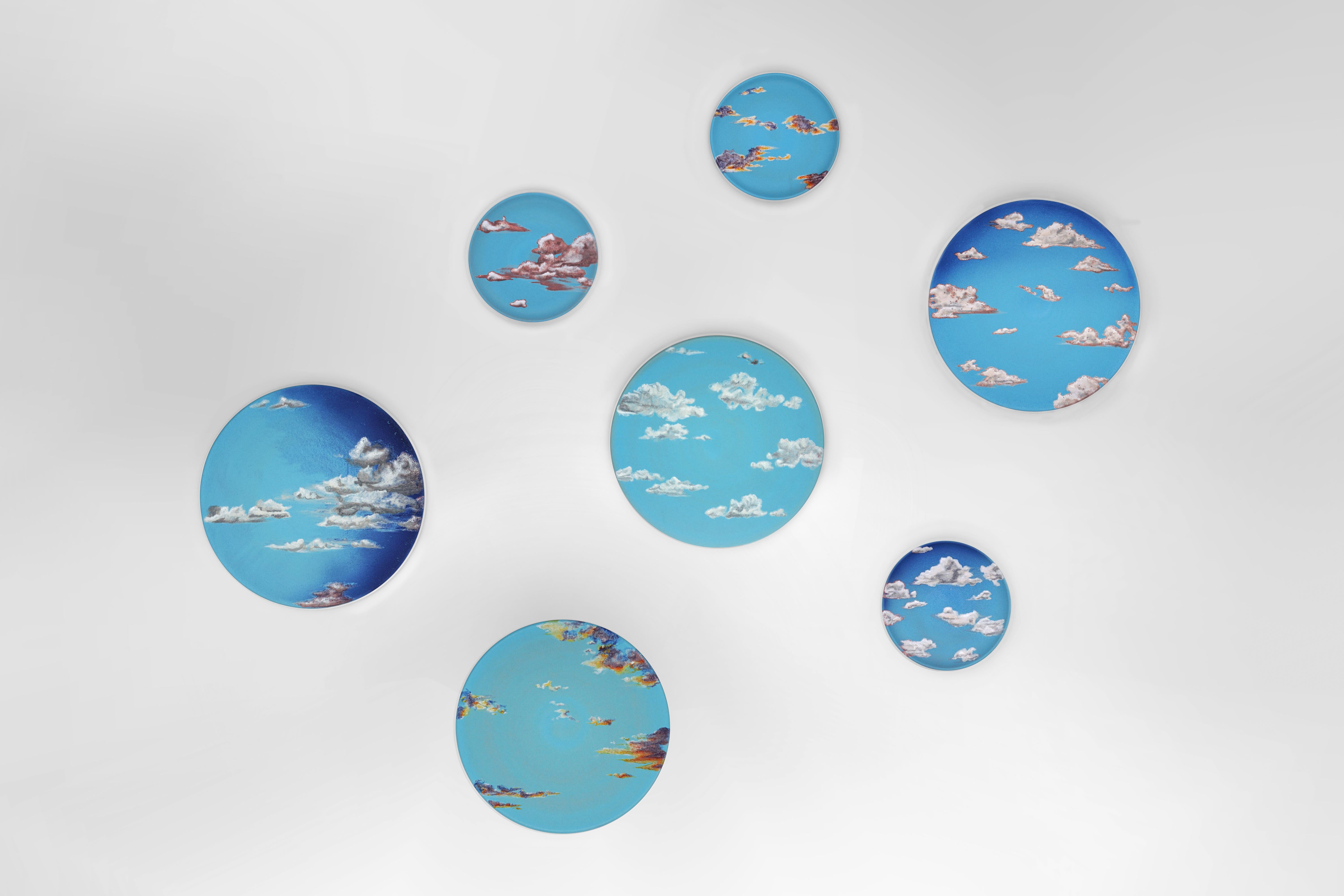 Sky Ceramic Plate Hand Painted Glazed Earthenware Italian, Contemporary For Sale 2