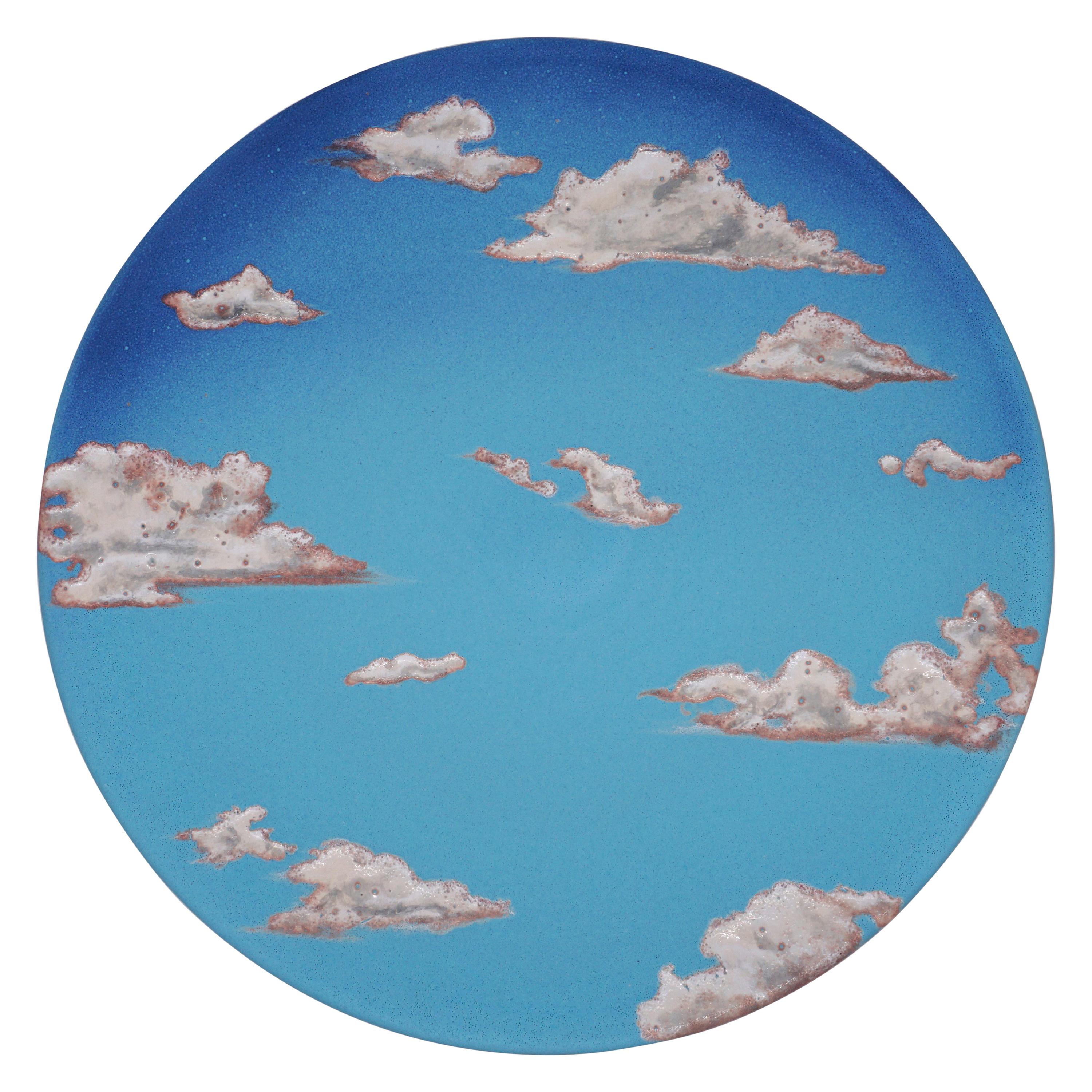 Sky Ceramic Plate Hand Painted Glazed Earthenware Italian, Contemporary For Sale