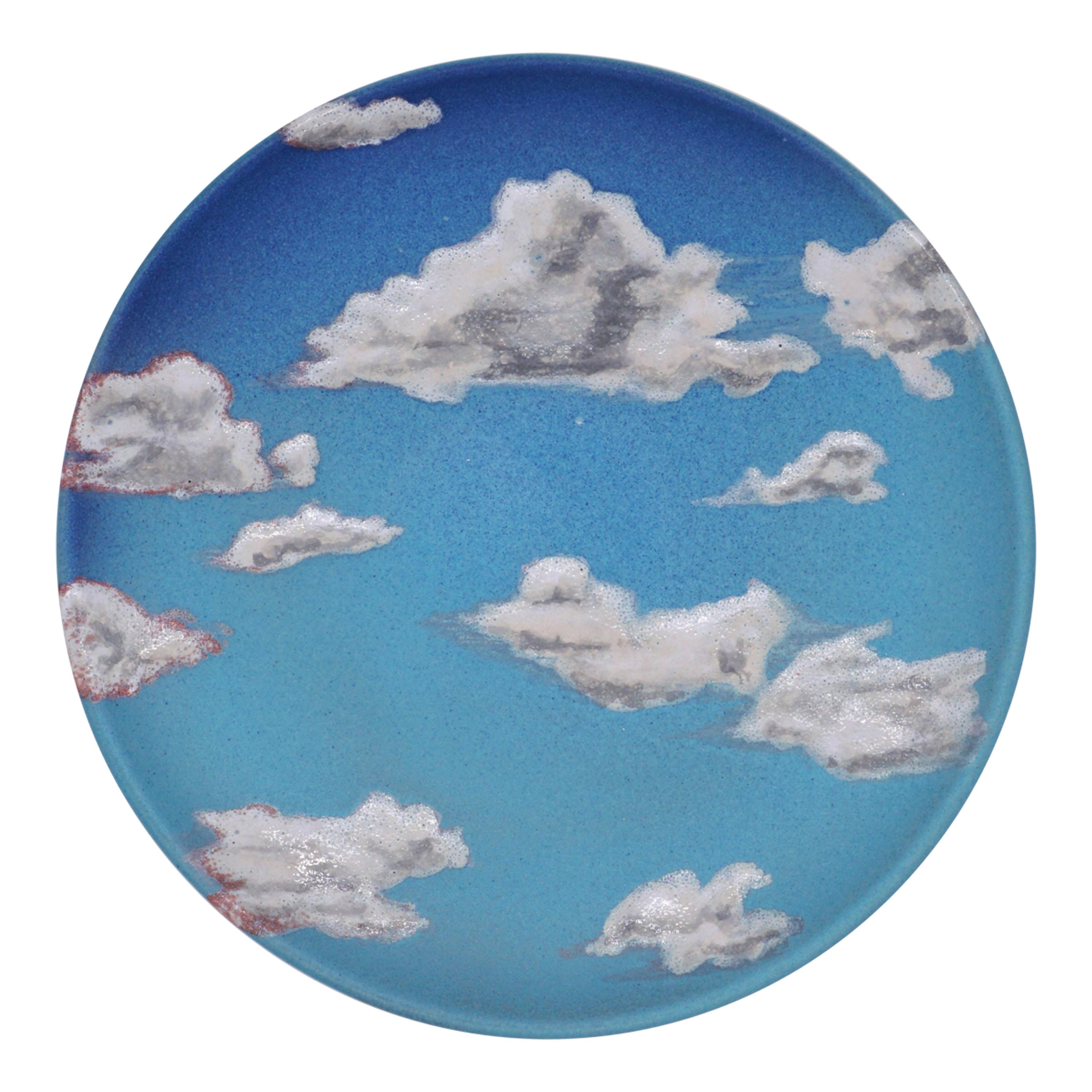 Sky Ceramic Plate Hand Painted Glazed Earthenware Italian, Contemporary For Sale