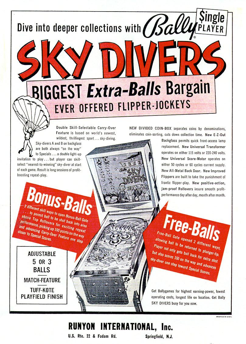 Sky Divers Pinball Arcade Game, 1964 USA For Sale 9