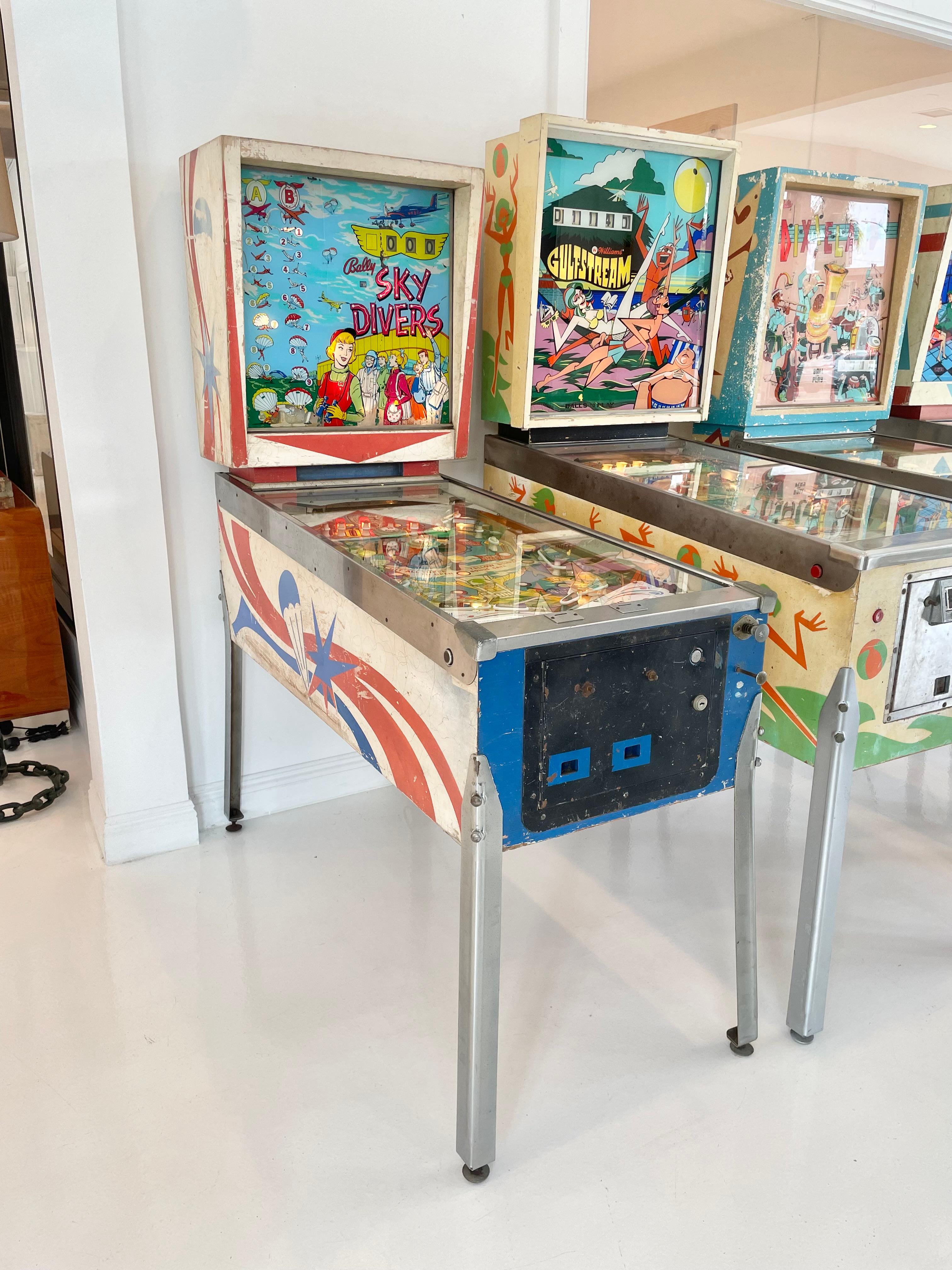Hand-Painted Sky Divers Pinball Arcade Game, 1964 USA For Sale