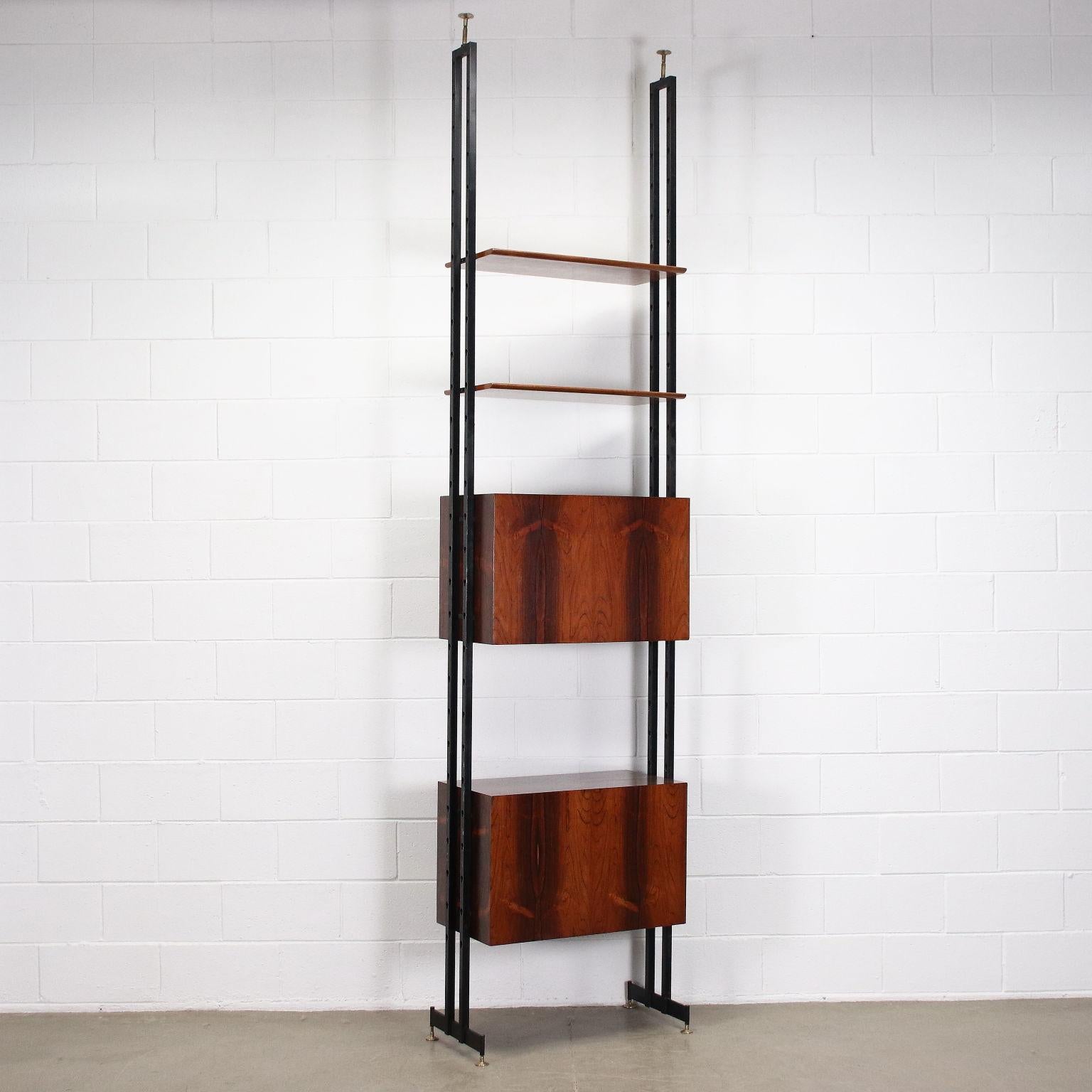 Sky Earth Bookcase Metal Brass Rosewood, Italy, 1960s 9