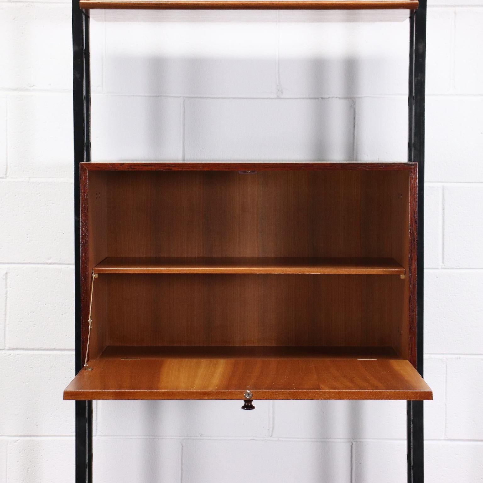 Mid-Century Modern Sky Earth Bookcase Metal Brass Rosewood, Italy, 1960s