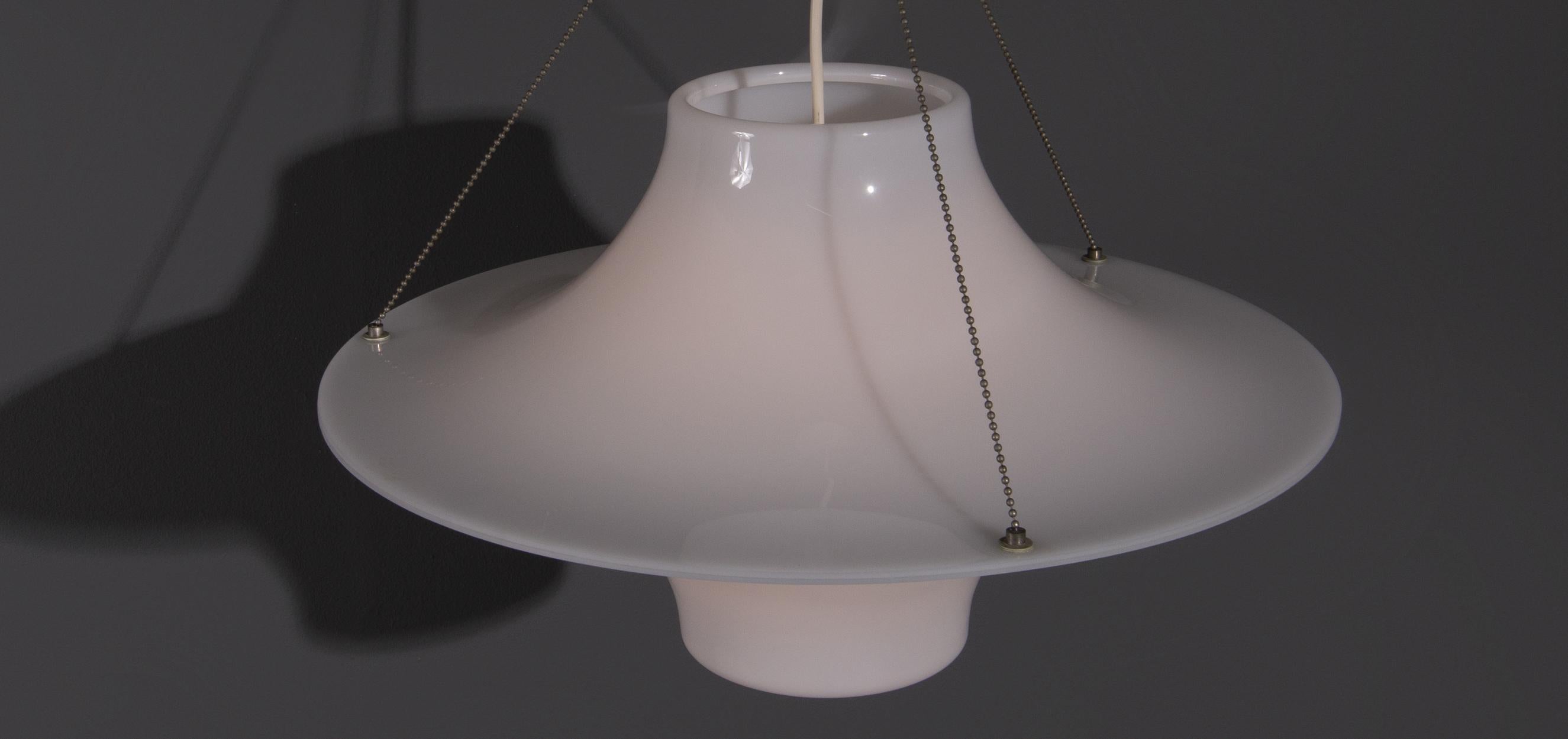 Finnish Sky Flyer Pendant by Yki Nummi Made of White Acrylic, Designed in 1959 Finland