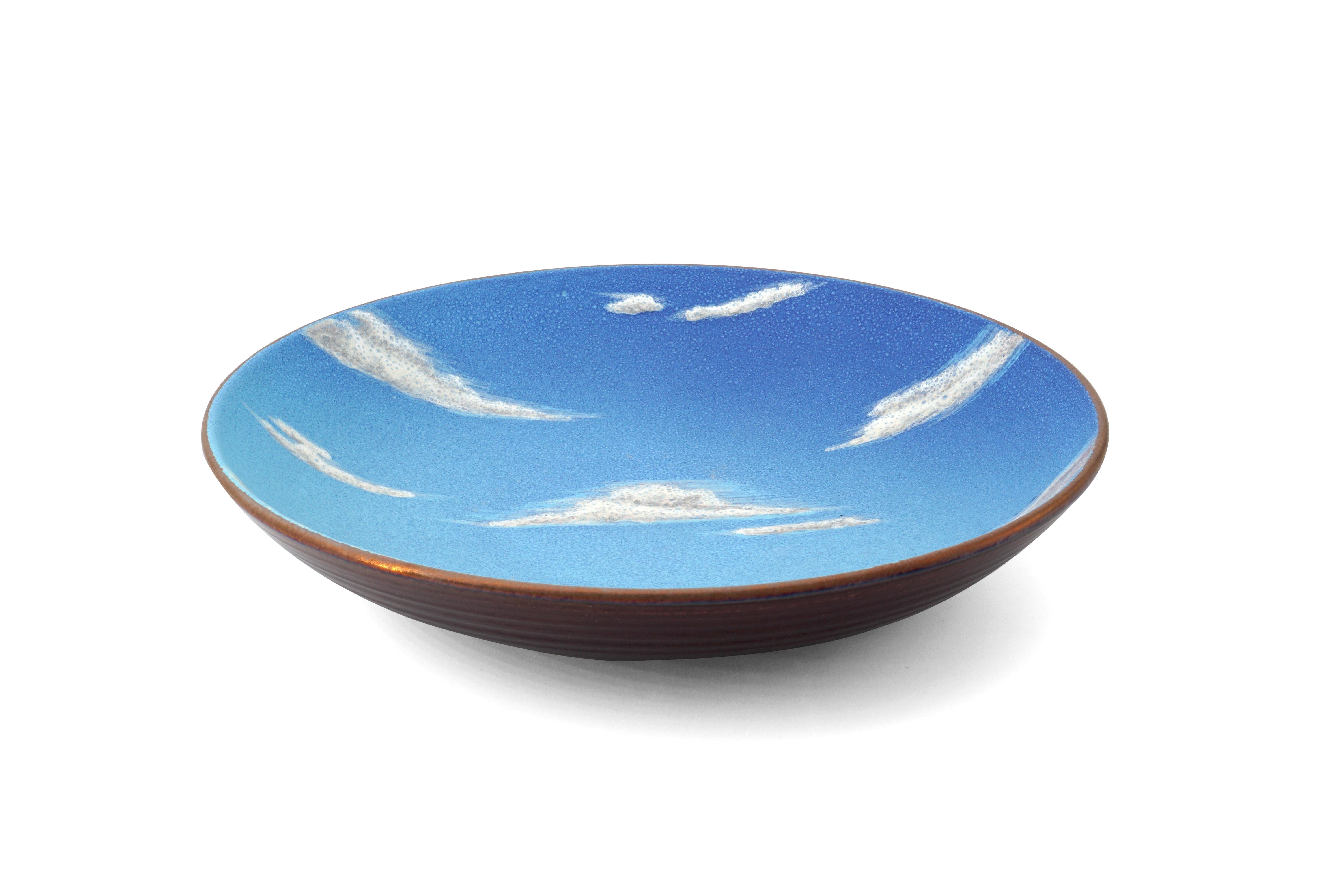 Hand-Painted Sky Large Ceramic Bowl Hand Painted Glazed Majolica Italian Contemporary For Sale