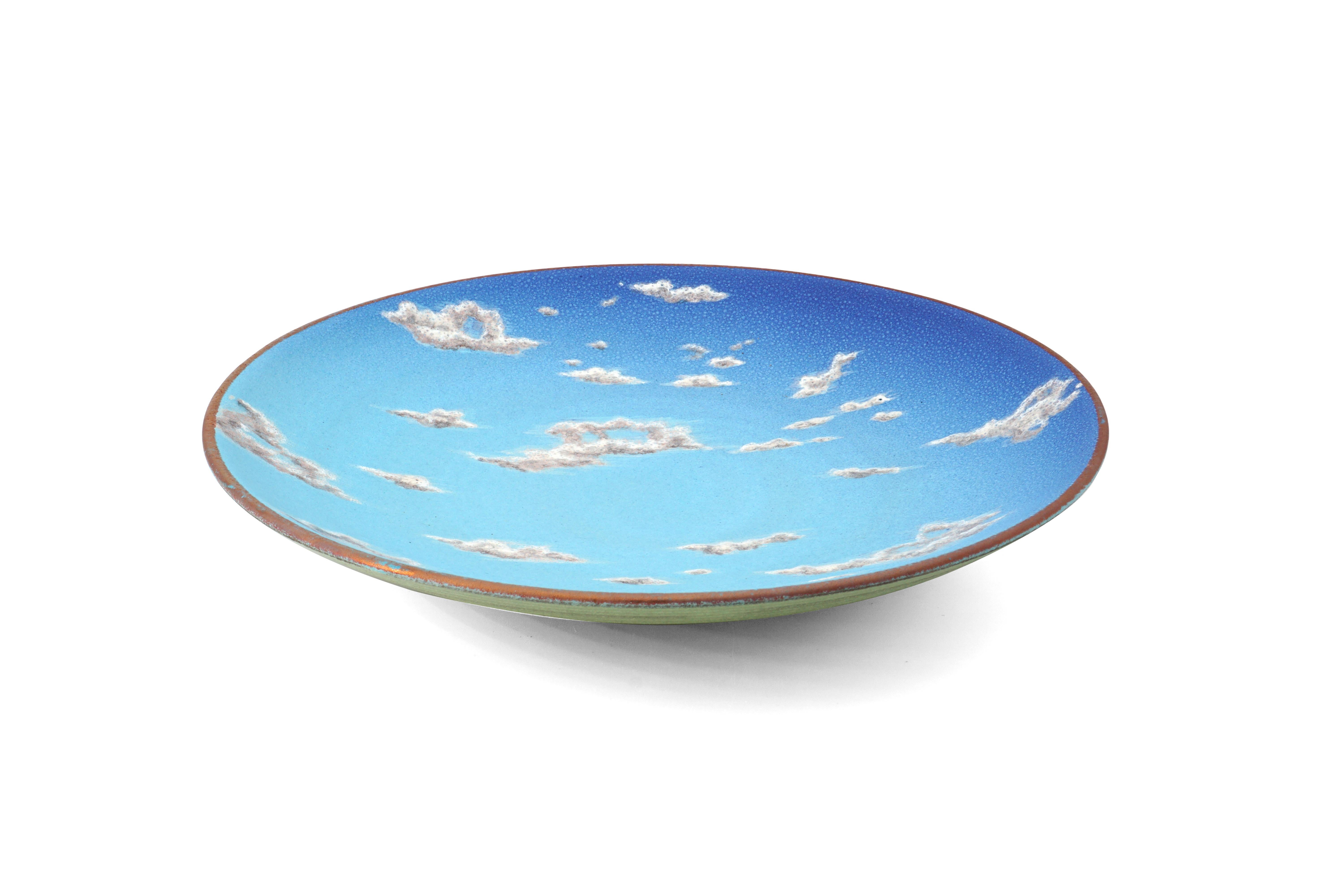 Sky Large Ceramic Bowl Hand Painted Glazed Majolica Italian Contemporary In New Condition For Sale In London, GB