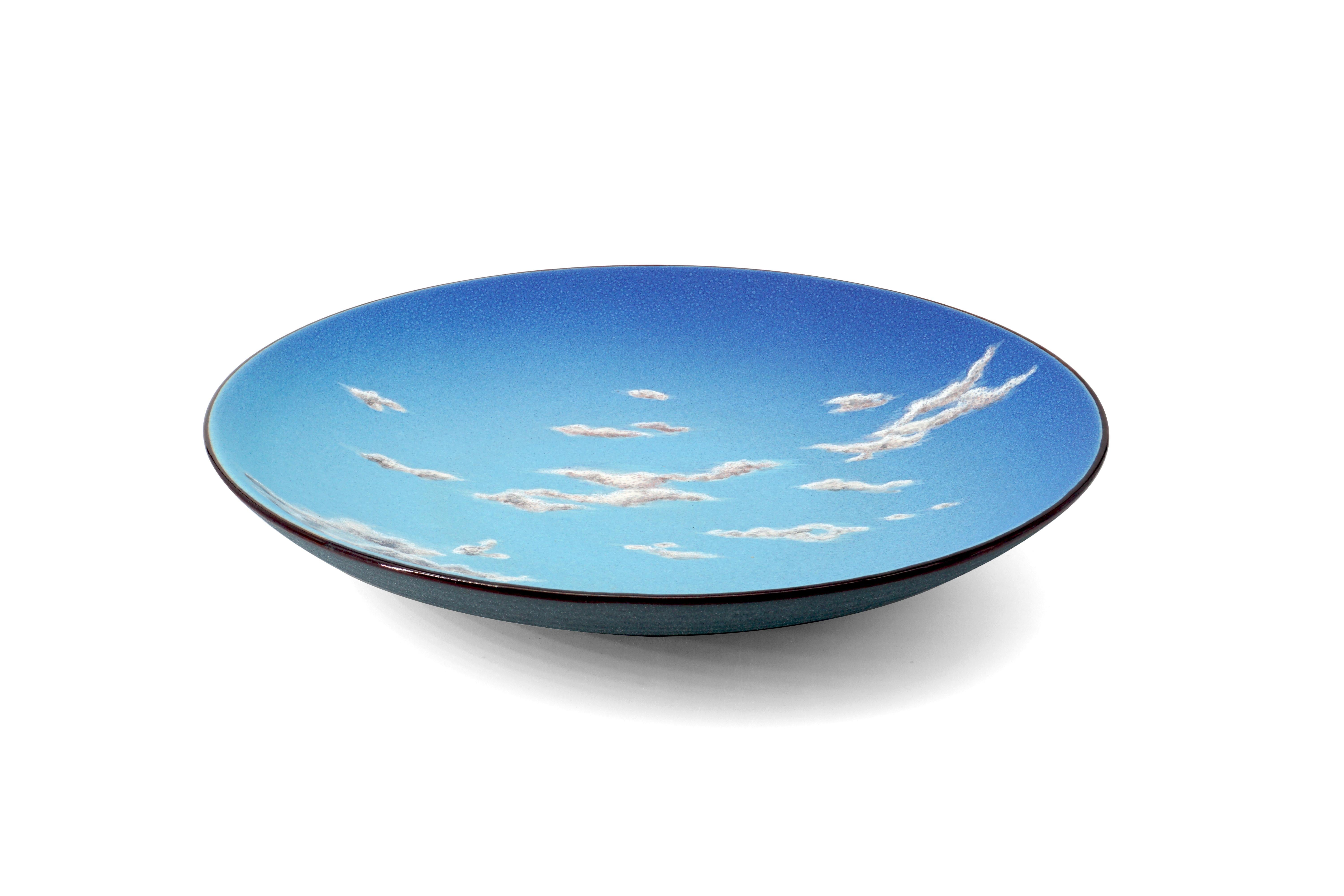 Sky Large Ceramic Bowl Hand Painted Glazed Majolica Italian Contemporary For Sale 2