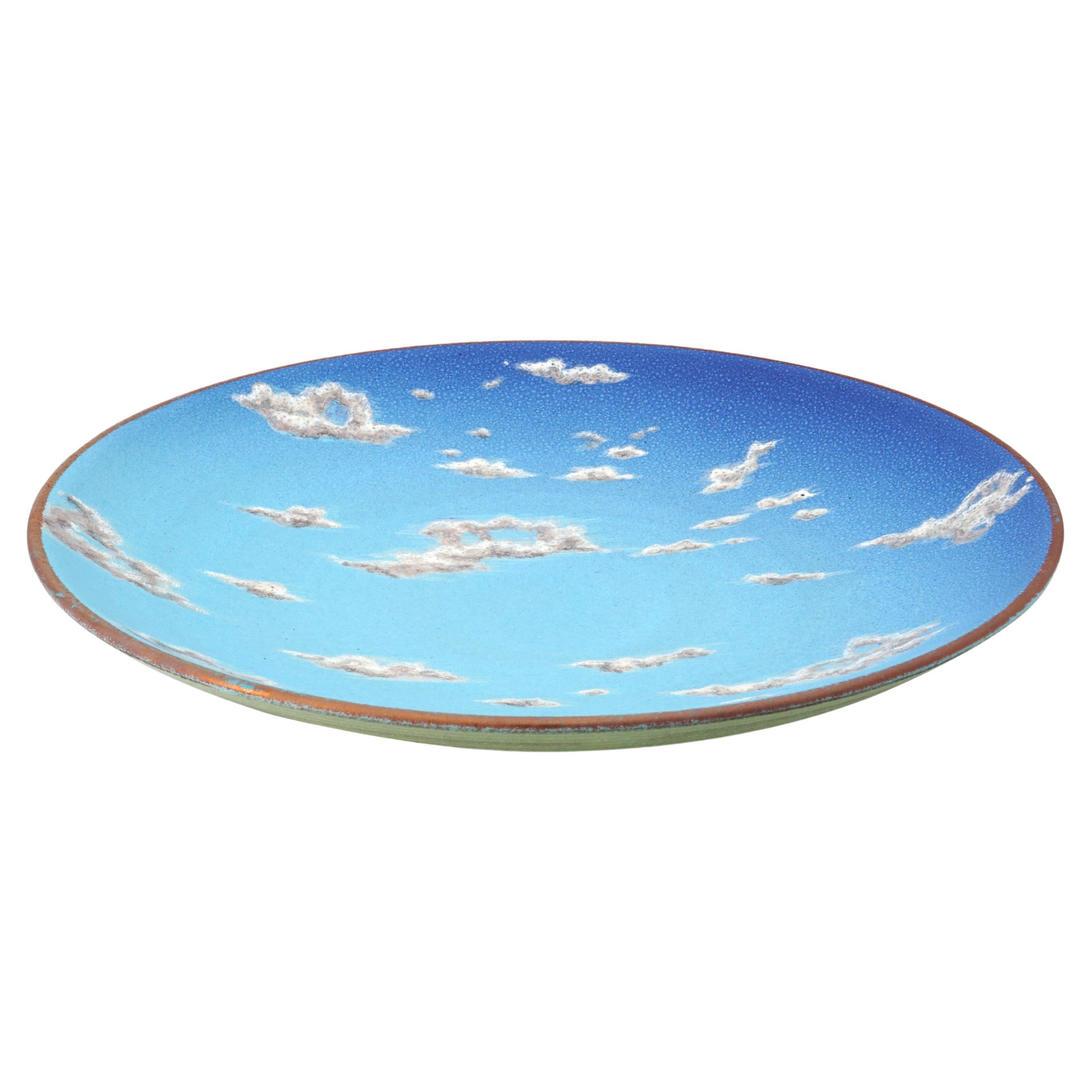 Sky Large Ceramic Bowl Hand Painted Glazed Majolica Italian Contemporary For Sale