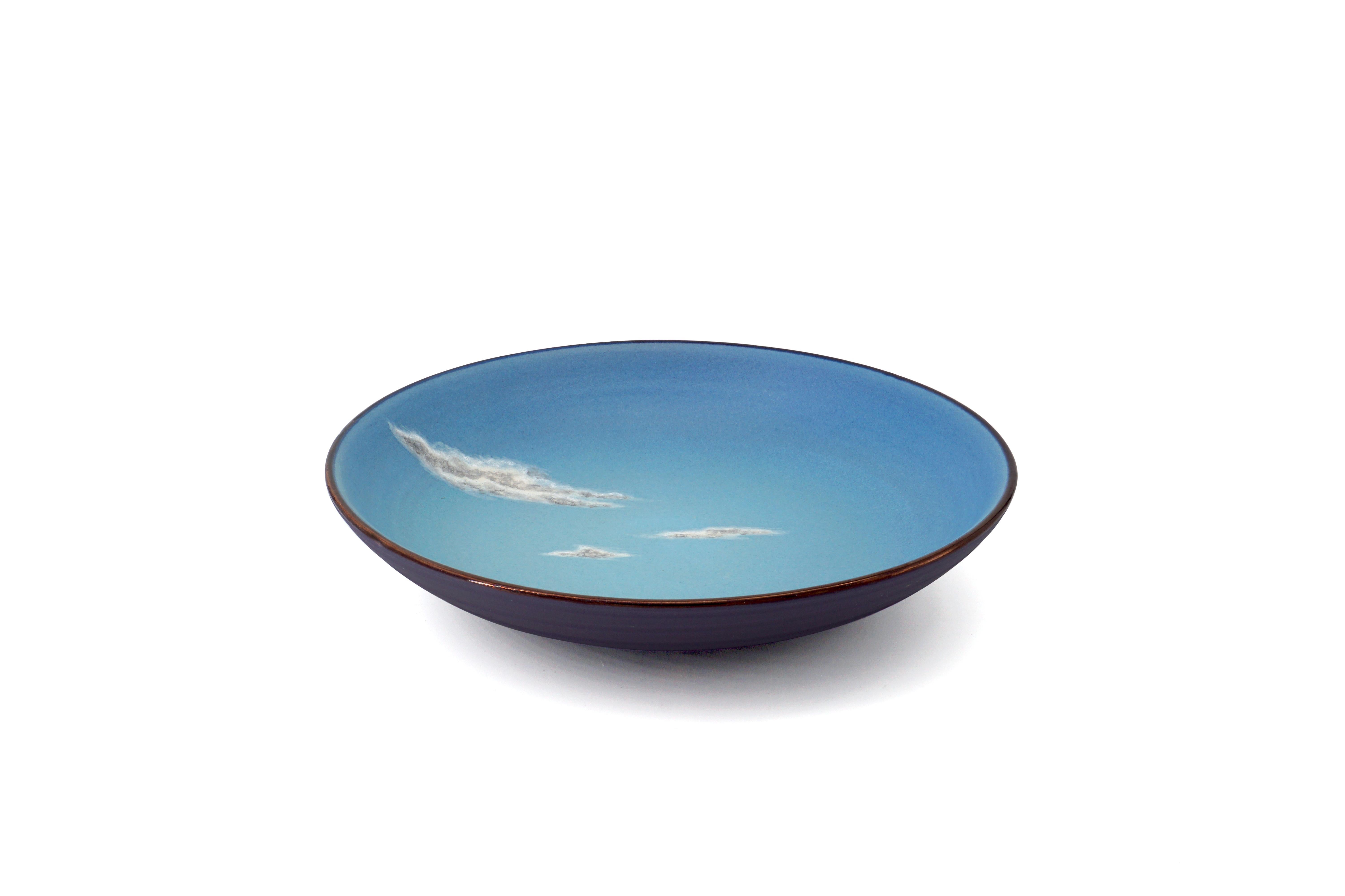 Sky Medium Ceramic Bowl Hand Painted Glazed Majolica Italian Contemporary For Sale 6