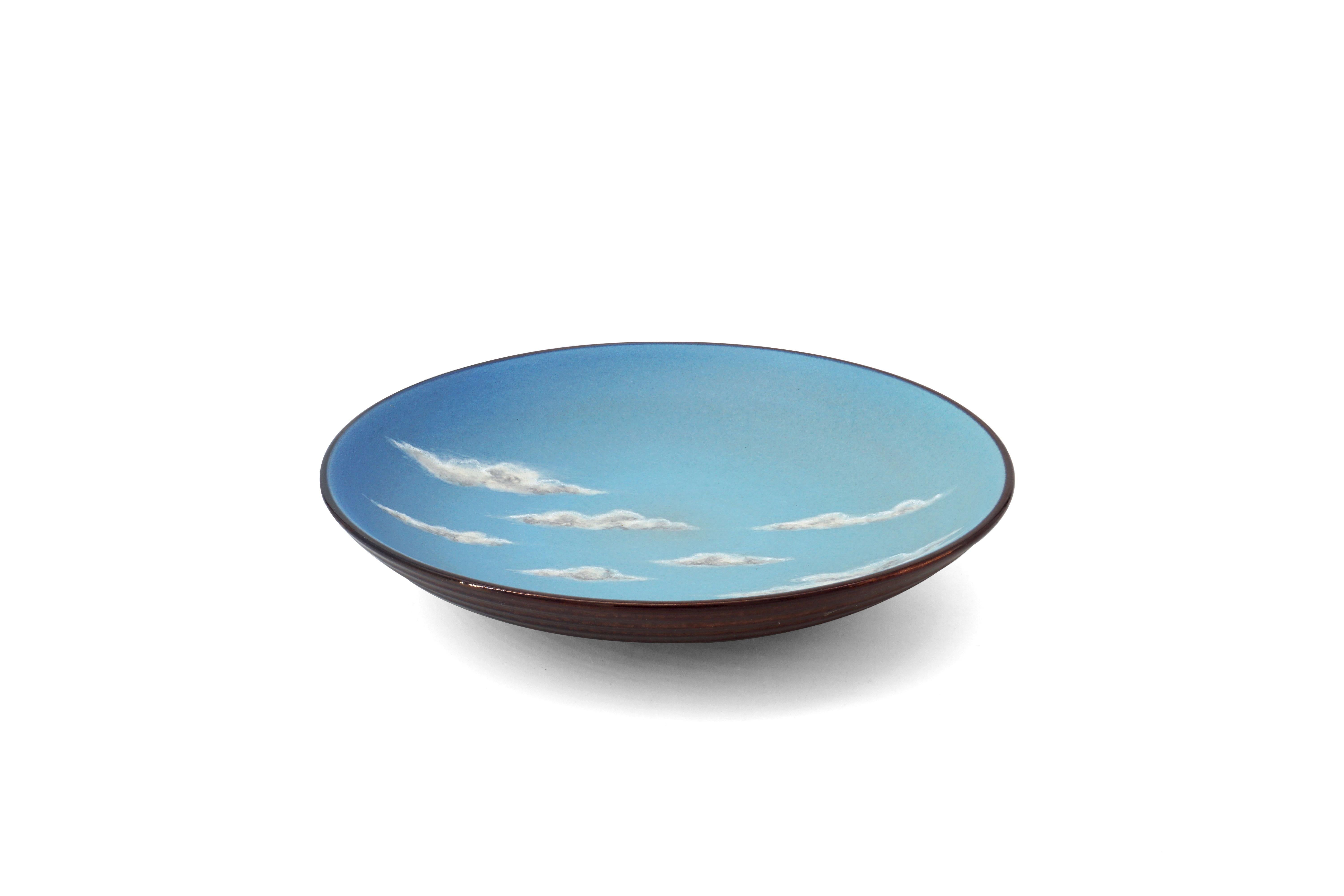 Sky Medium Ceramic Bowl Hand Painted Glazed Majolica Italian Contemporary For Sale 7