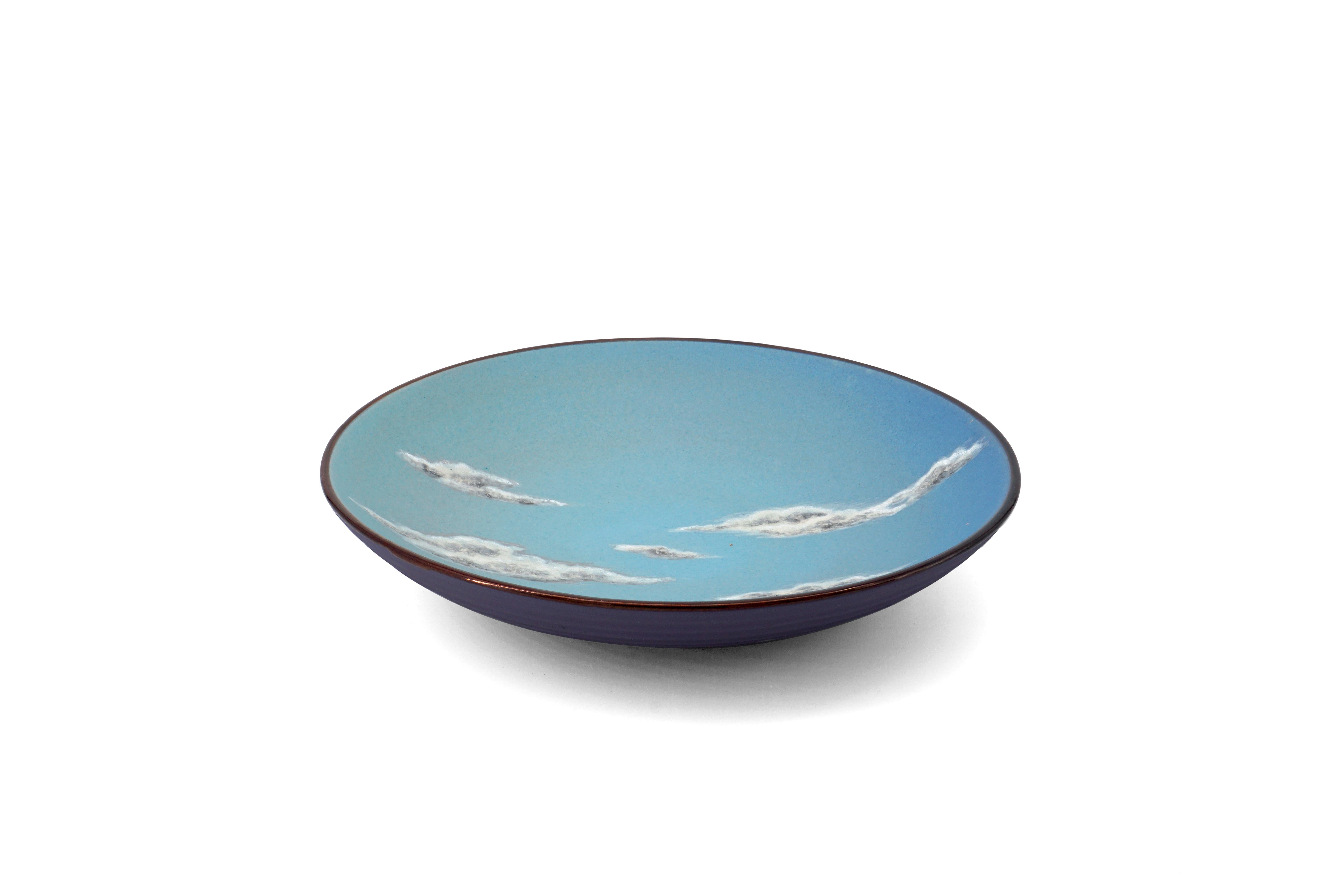 Sky Medium Ceramic Bowl Hand Painted Glazed Majolica Italian Contemporary For Sale 9