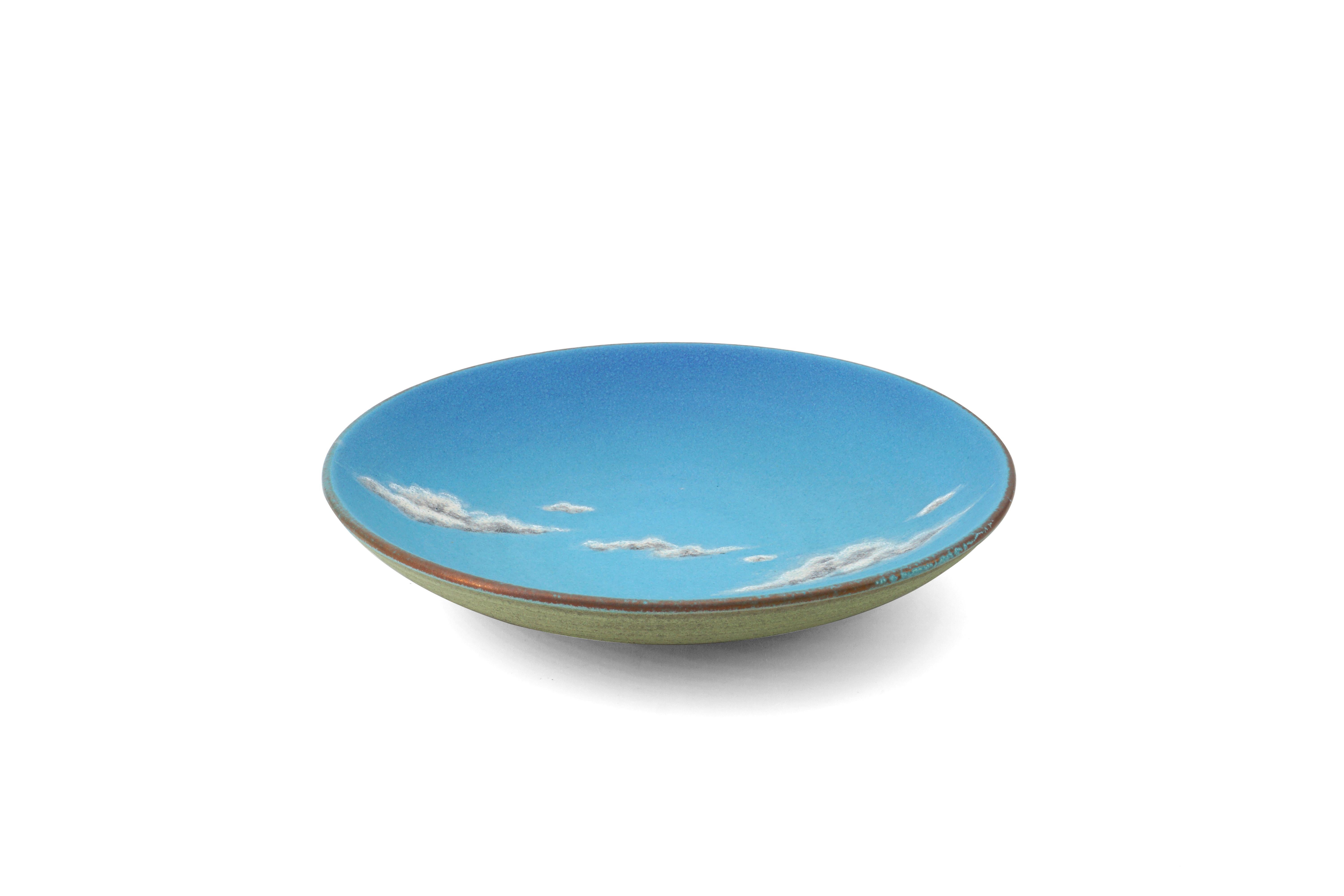 Sky Medium Ceramic Bowl Hand Painted Glazed Majolica Italian Contemporary For Sale 11