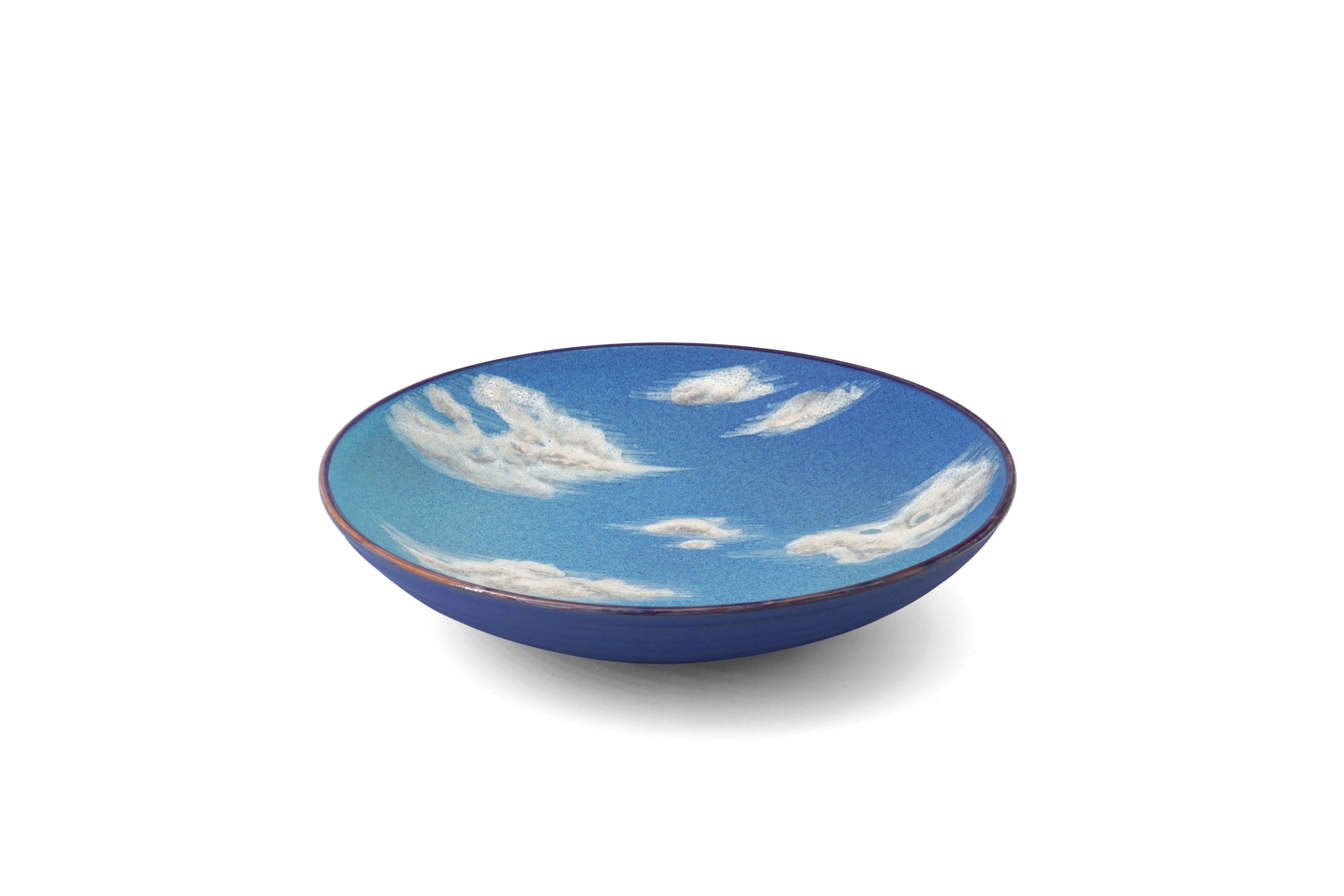 Hand-Painted Sky Medium Ceramic Bowl Hand Painted Glazed Majolica Italian Contemporary For Sale