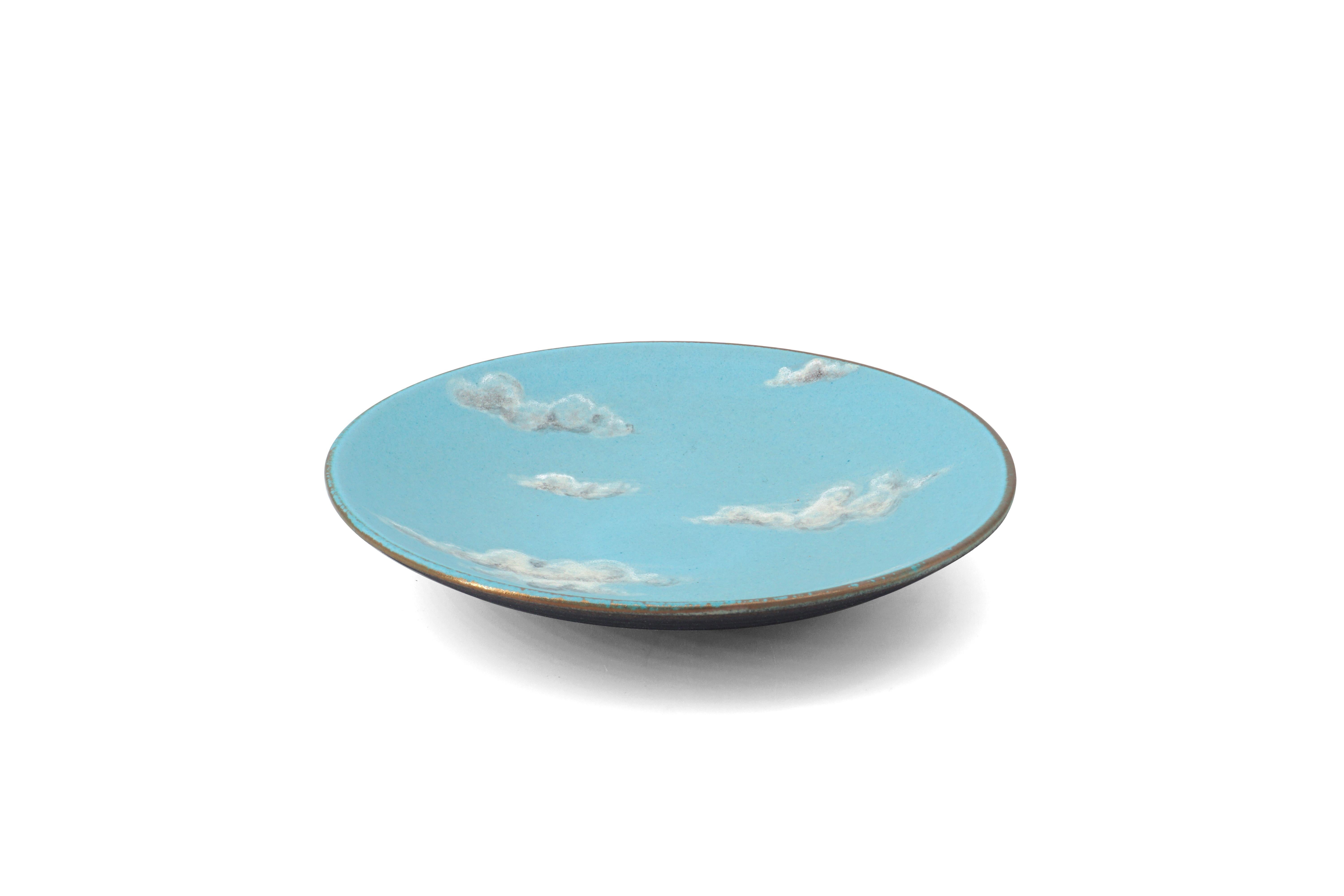 Sky Medium Ceramic Bowl Hand Painted Glazed Majolica Italian Contemporary In New Condition For Sale In London, GB