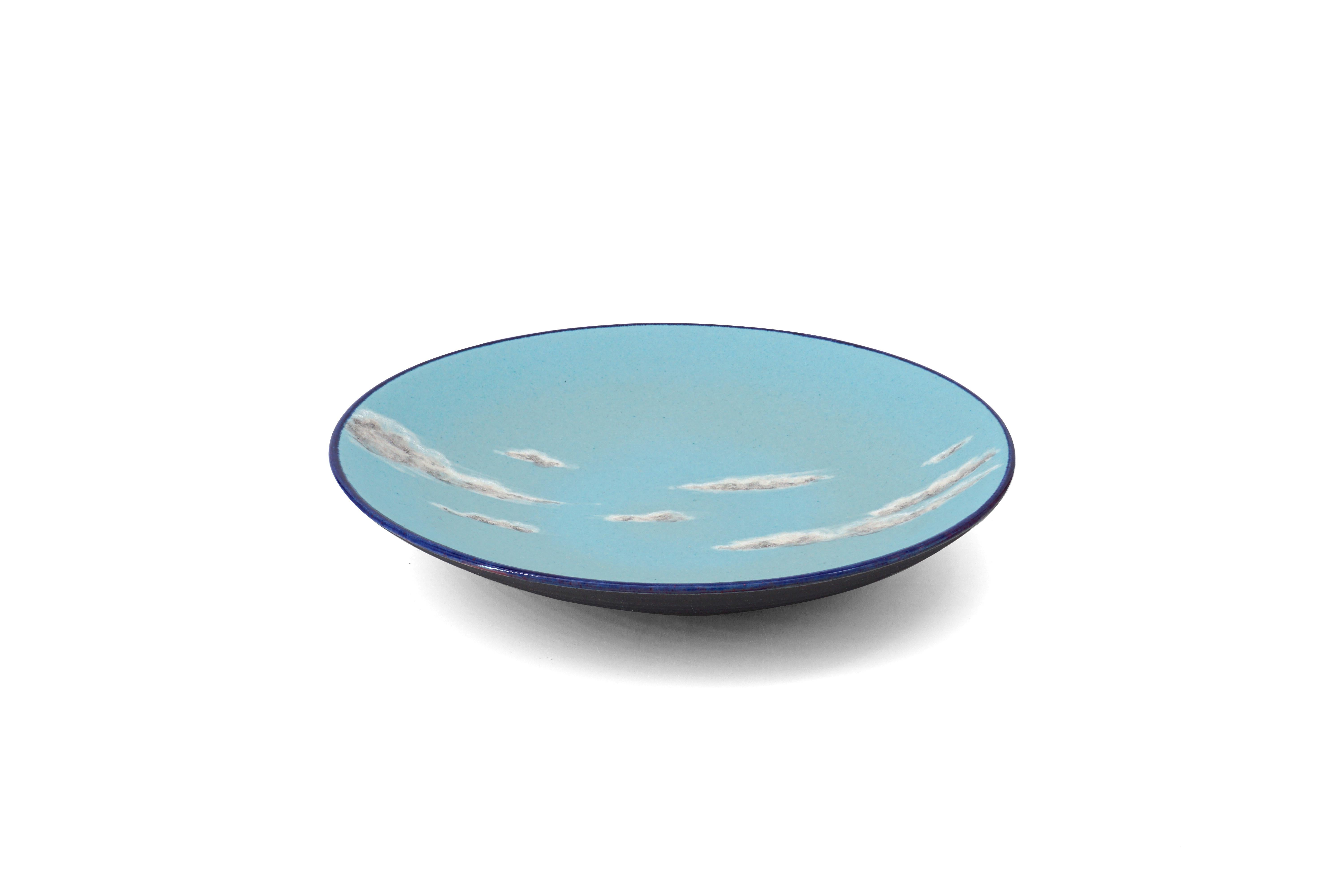 Sky Medium Ceramic Bowl Hand Painted Glazed Majolica Italian Contemporary For Sale 1