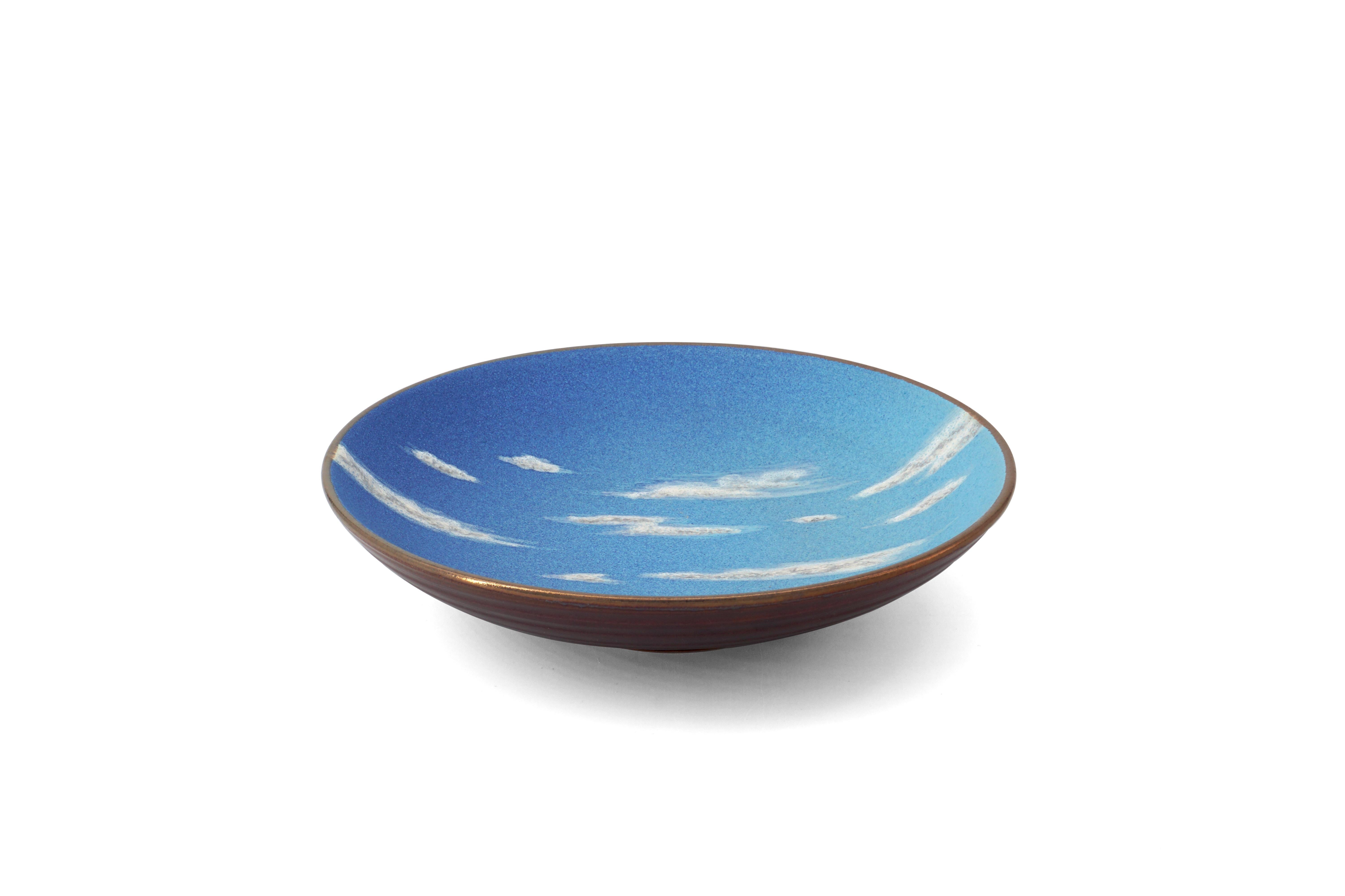 Sky Medium Ceramic Bowl Hand Painted Glazed Majolica Italian Contemporary For Sale 2
