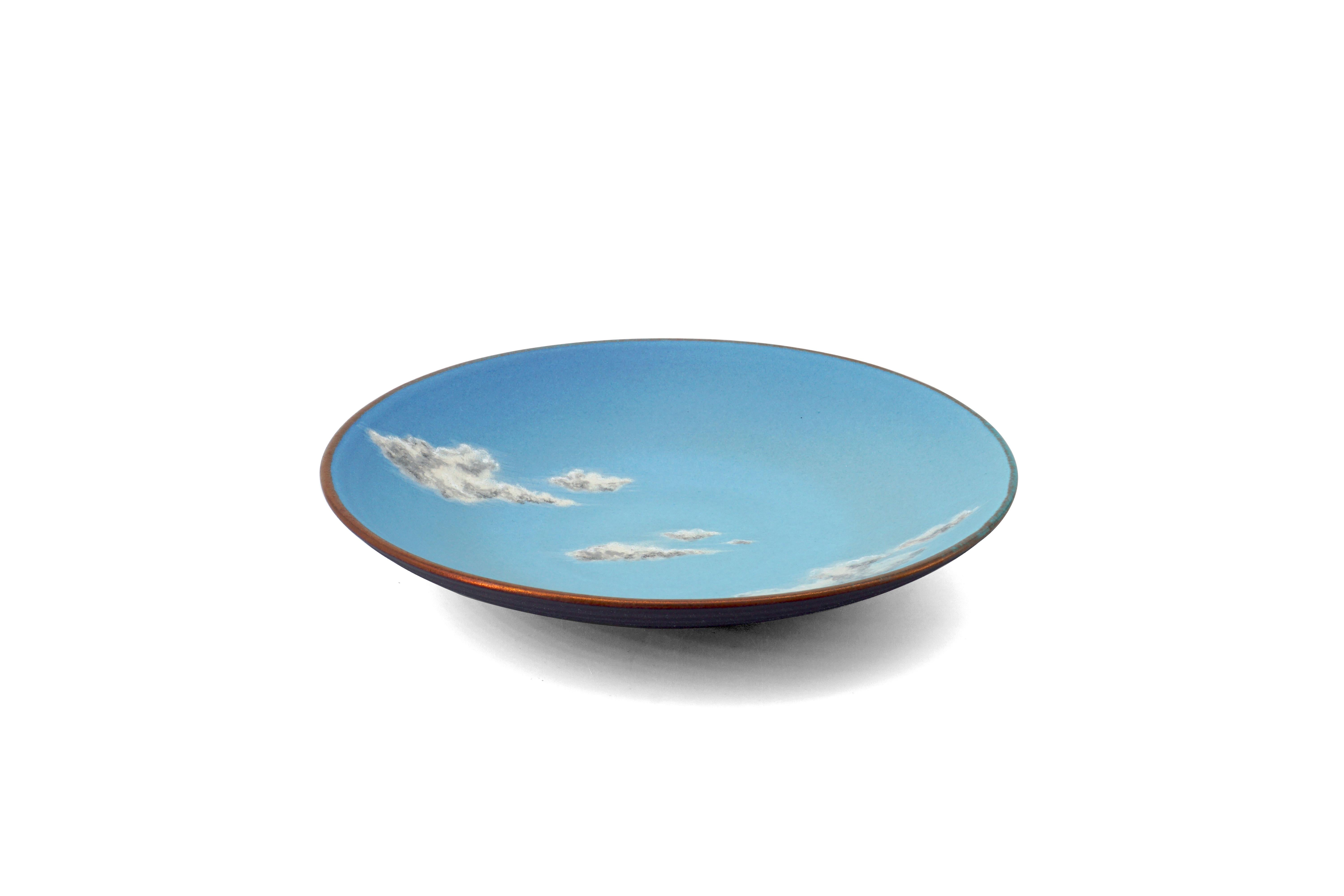 Sky Medium Ceramic Bowl Hand Painted Glazed Majolica Italian Contemporary For Sale 4