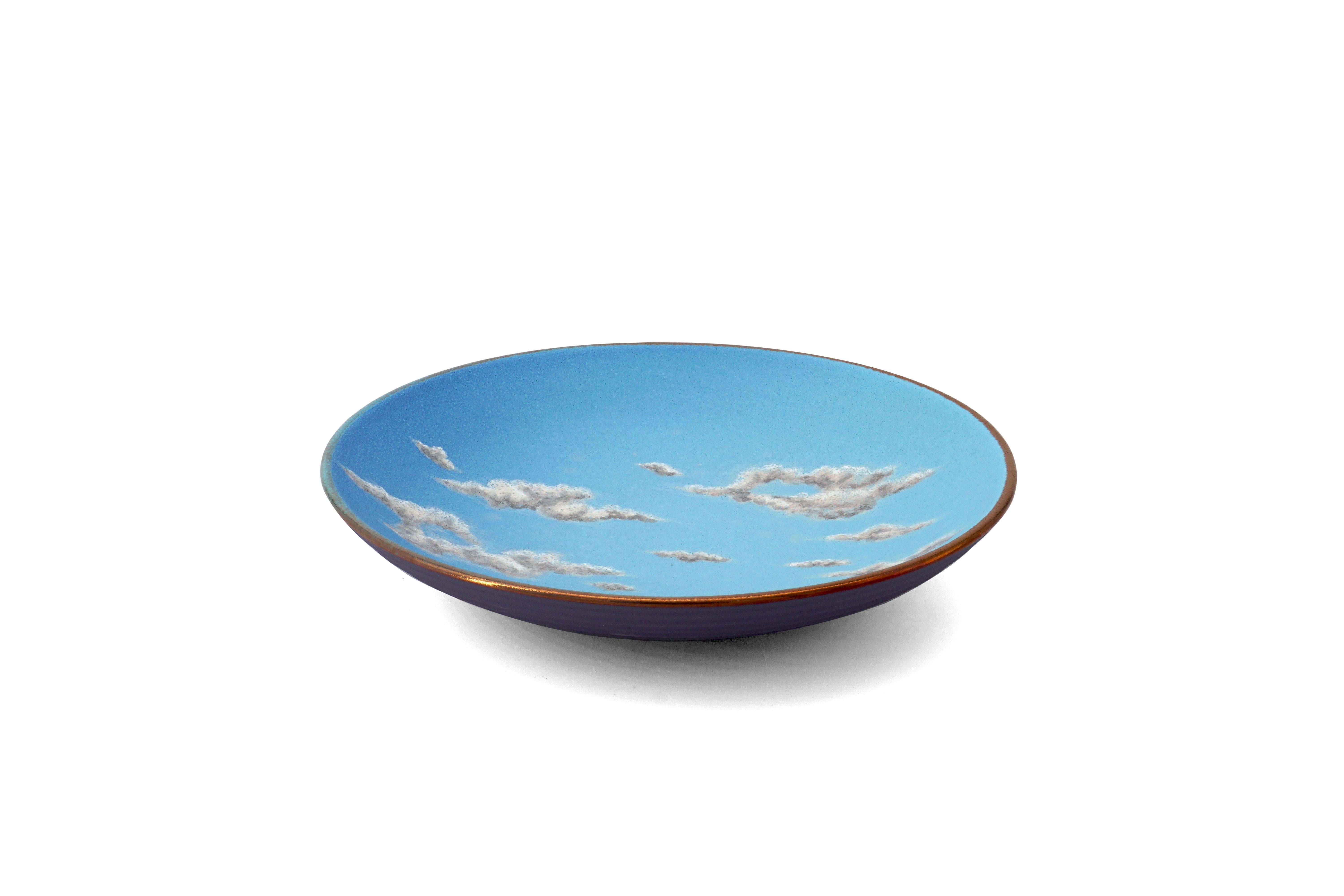 Sky Medium Ceramic Bowl Hand Painted Glazed Majolica Italian Contemporary For Sale 5