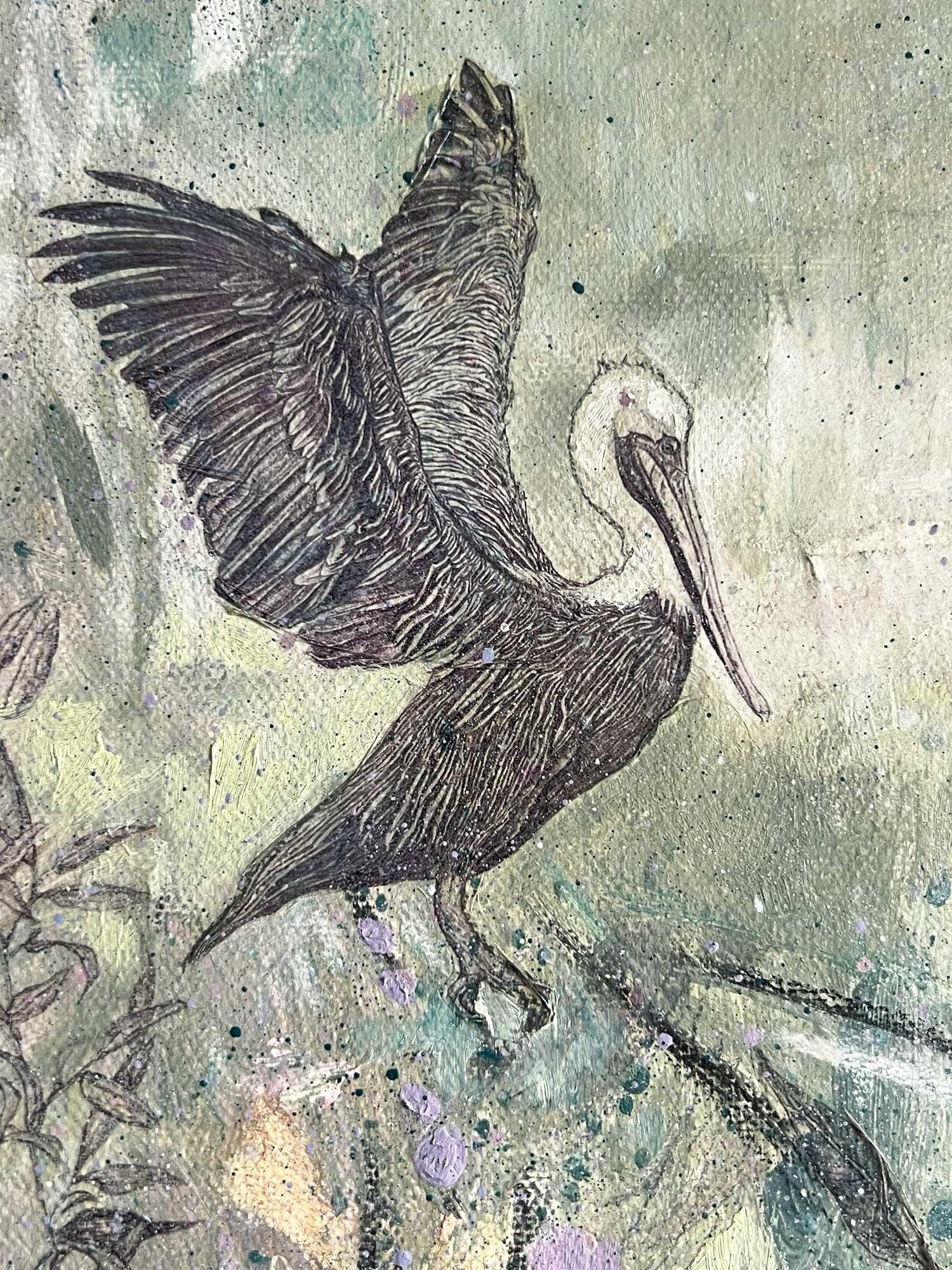 Sky Siouki 'Sojourn' Quadratisches Originalgemälde. Öl und Mischtechnik auf Leinwand. 30cm x 30cm x 2cm Leinwandgröße. 34 cm x 34 cm x 3,5 cm einschließlich Rahmen. Verkauft gerahmt in einem schönen natürlichen Eschenholzrahmen. Sojourn ist ein