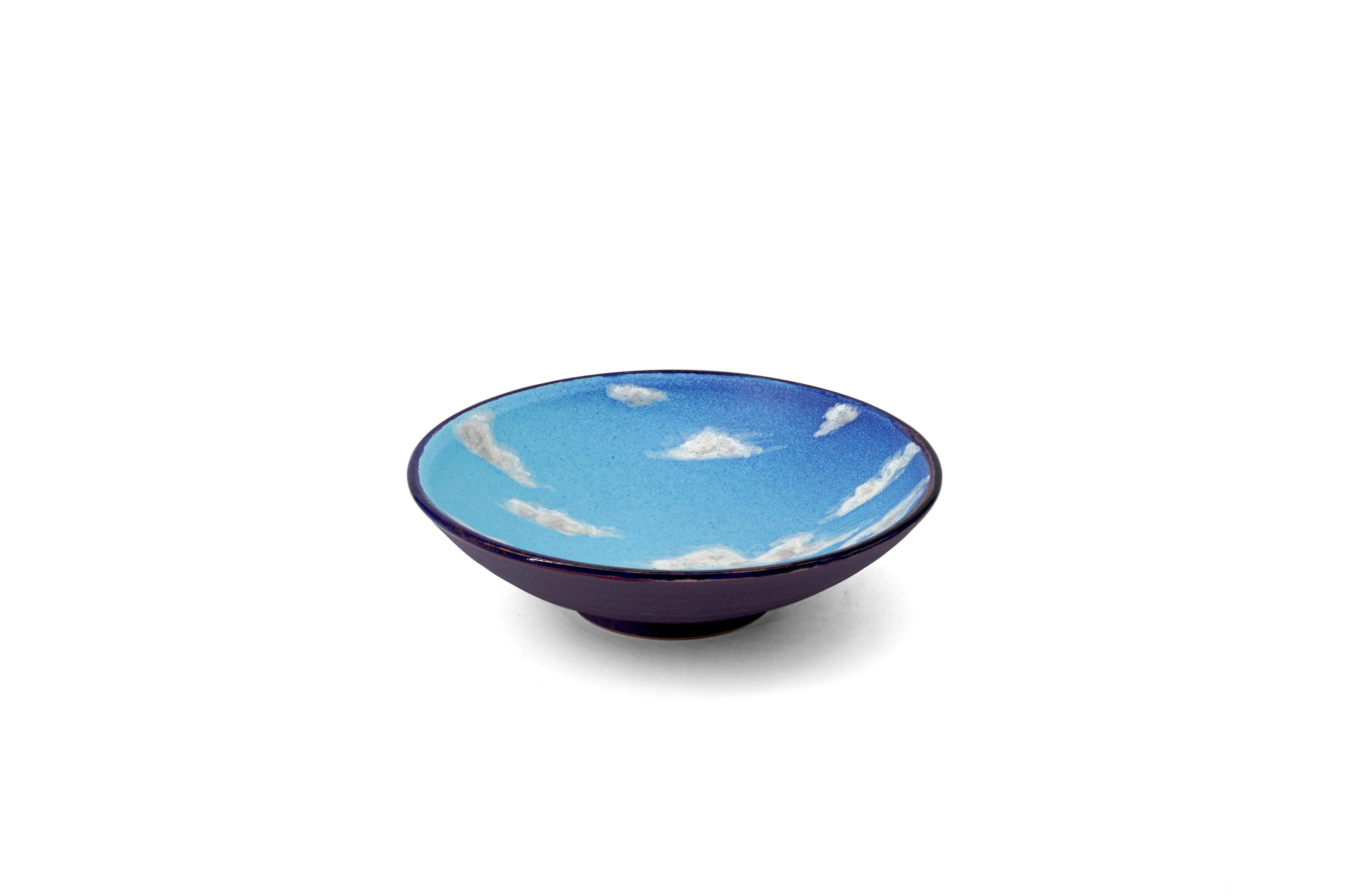 Sky Small Ceramic Bowl Hand Painted Glazed Majolica Italian Contemporary For Sale 5