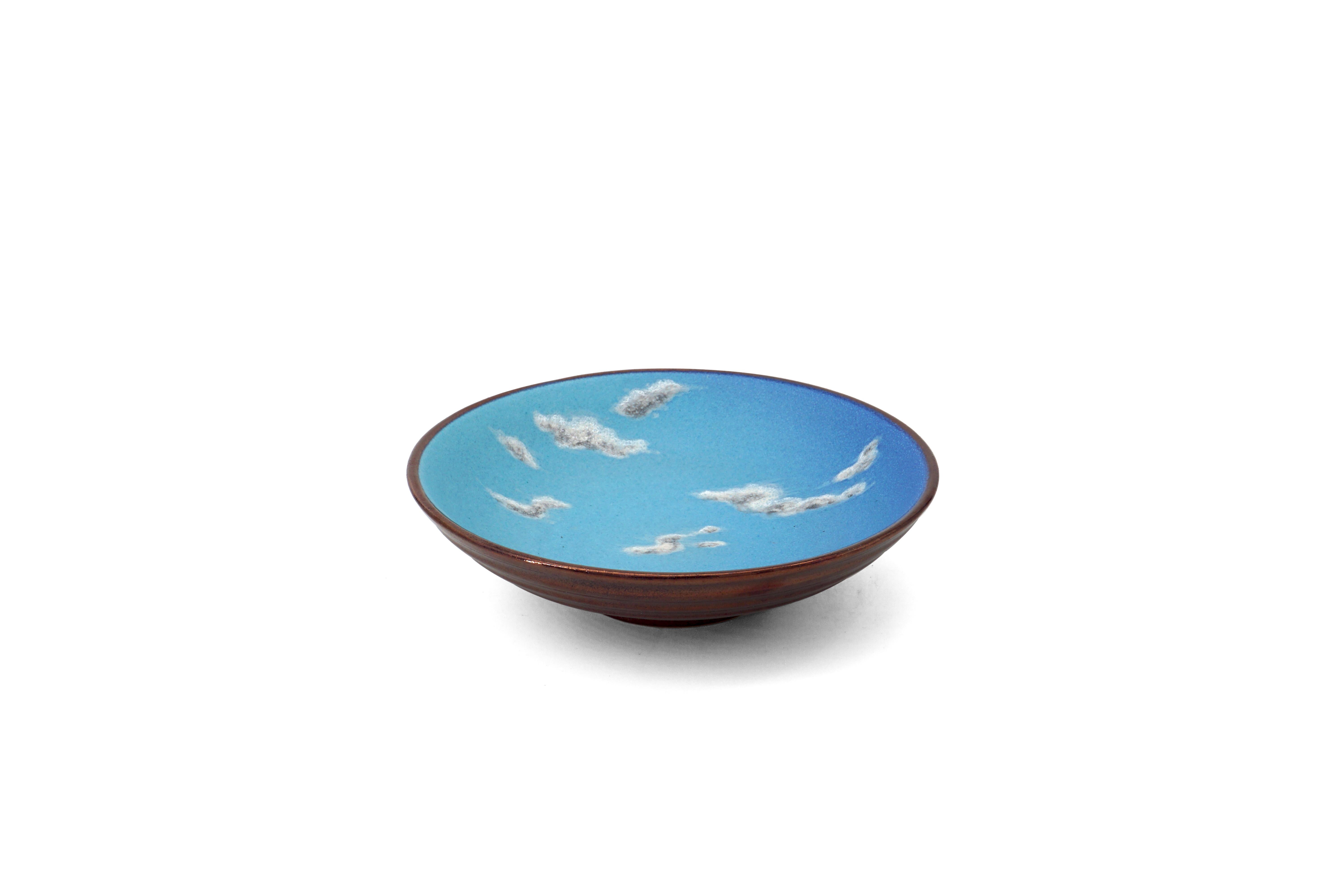 Sky Small Ceramic Bowl Hand Painted Glazed Majolica Italian Contemporary For Sale 6