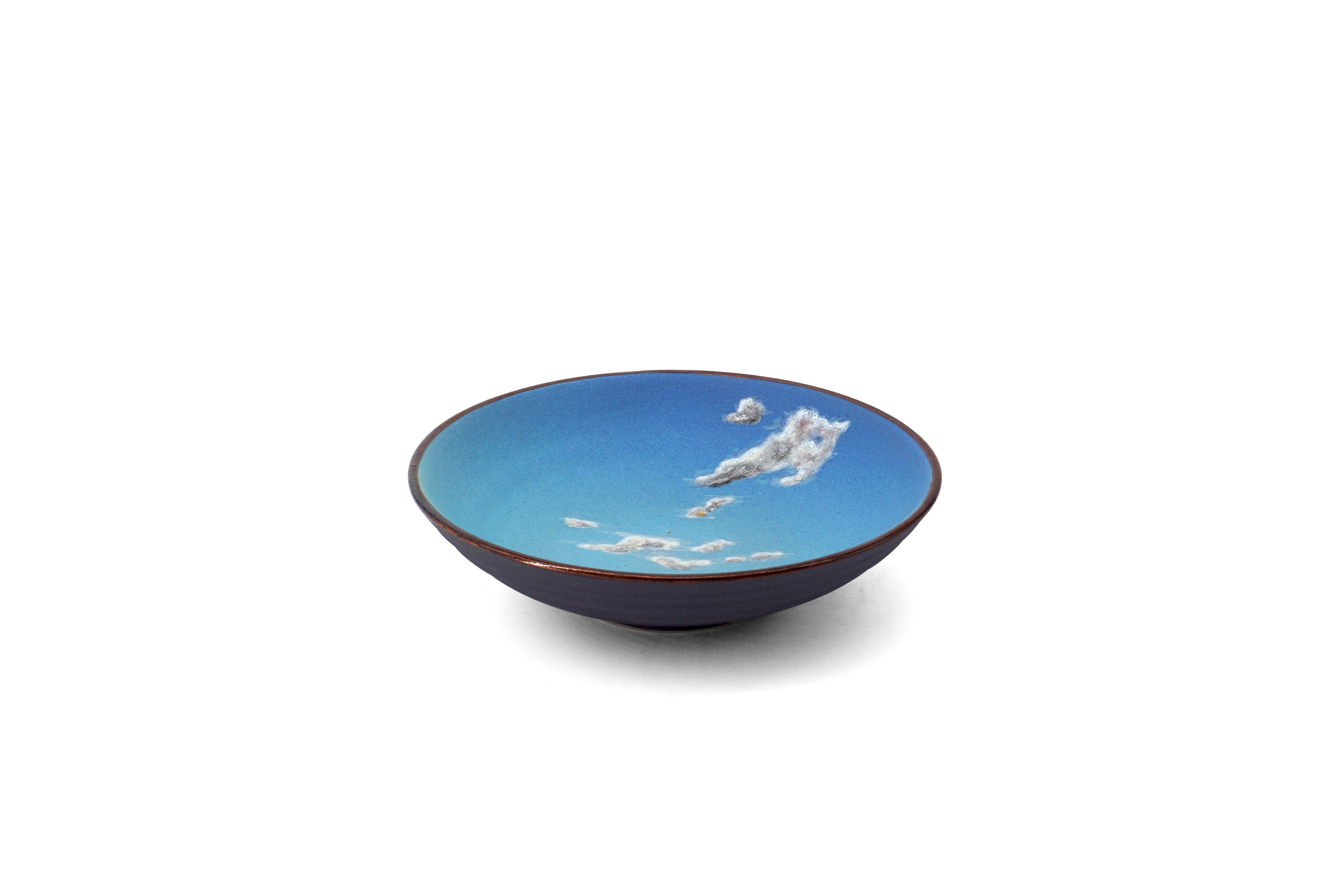 Sky Small Ceramic Bowl Hand Painted Glazed Majolica Italian Contemporary For Sale 7