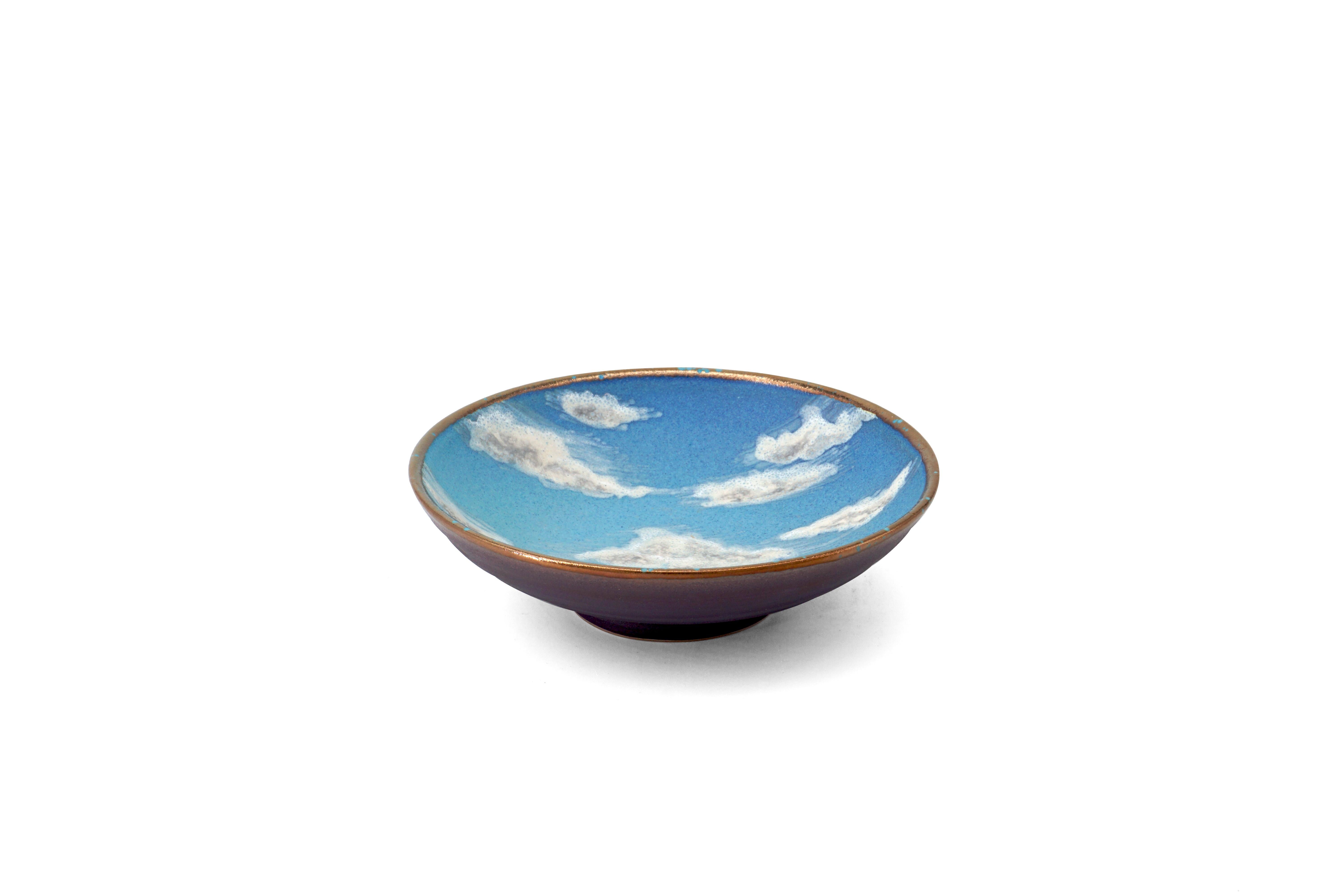 Sky Small Ceramic Bowl Hand Painted Glazed Majolica Italian Contemporary For Sale 8