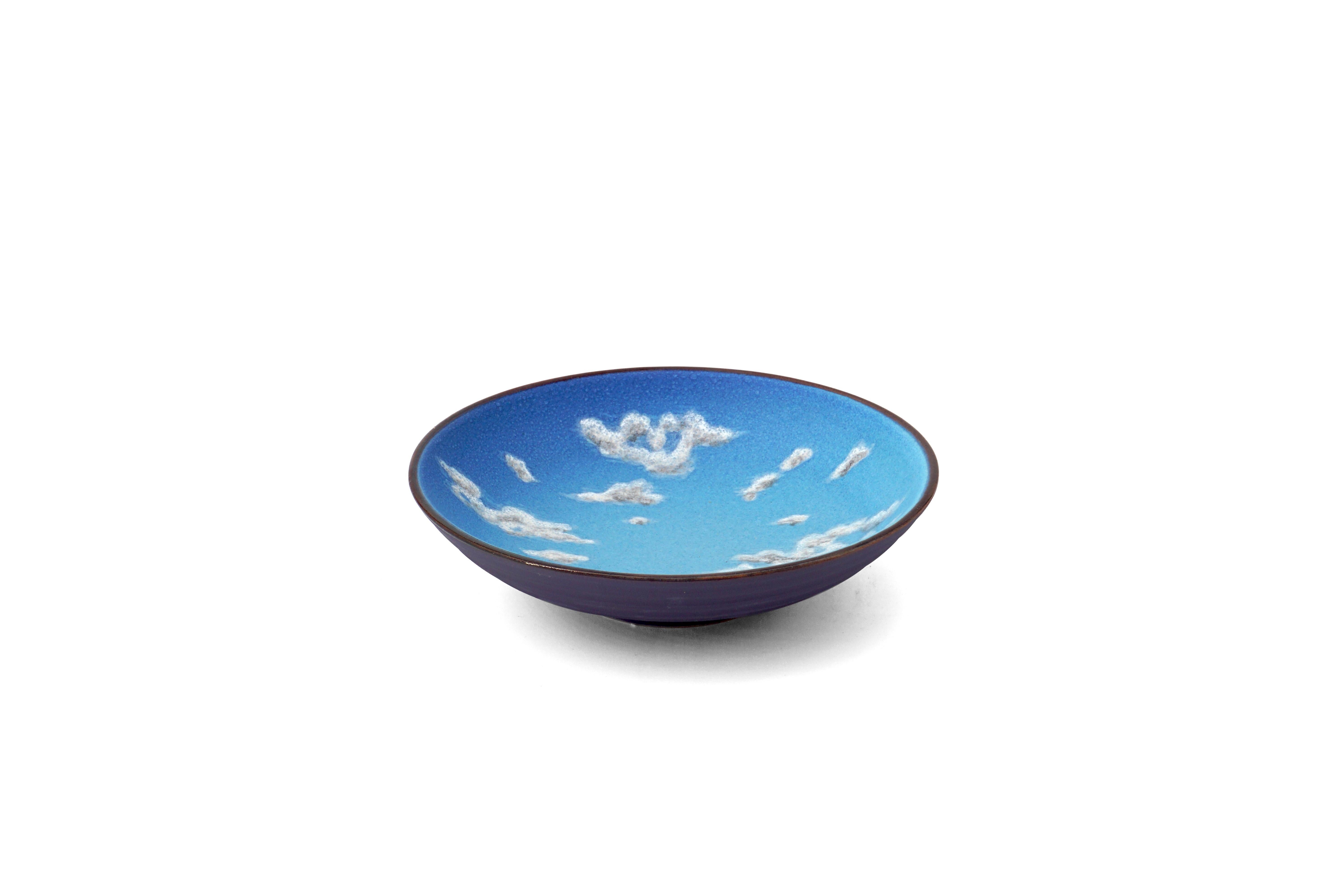 Sky Small Ceramic Bowl Hand Painted Glazed Majolica Italian Contemporary For Sale 9
